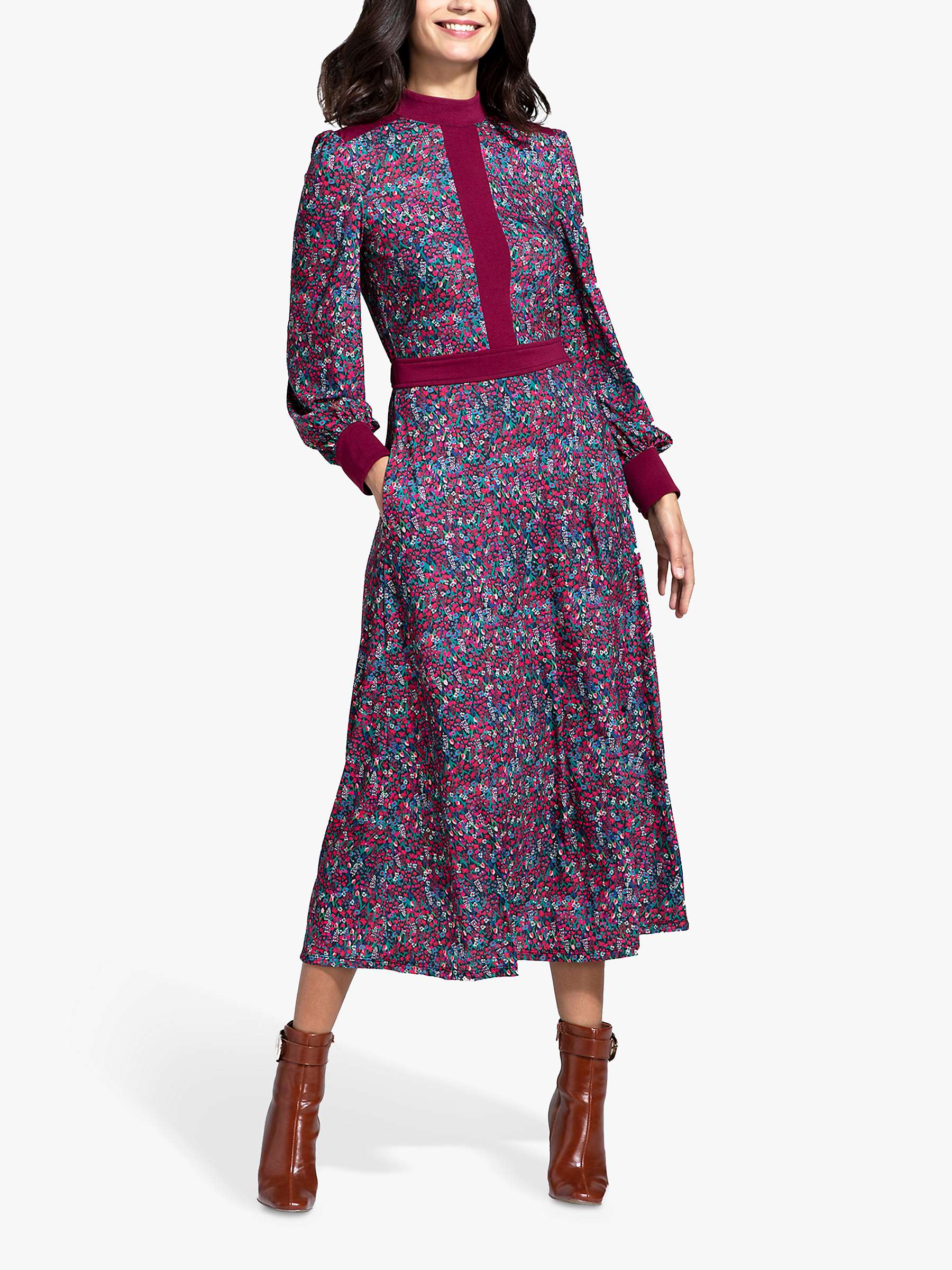 Buy HotSquash Ditsy Floral Print Panelled Midi Dress, Burgundy/Multi Online at johnlewis.com