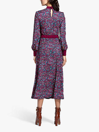 HotSquash Ditsy Floral Print Panelled Midi Dress, Burgundy/Multi