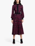 HotSquash Camouflage Abstract Print Panelled Midi Dress, Burgundy