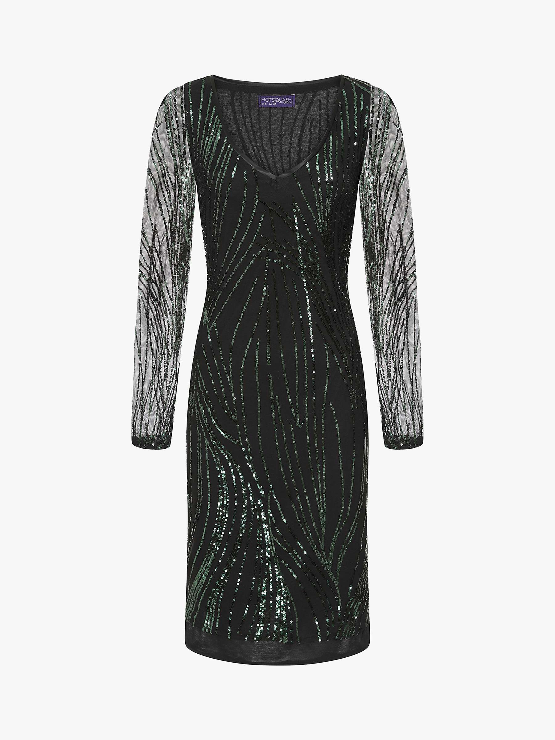 Buy HotSquash Blouson Sleeve Sequin Stripe Dress, Bottle Green Online at johnlewis.com