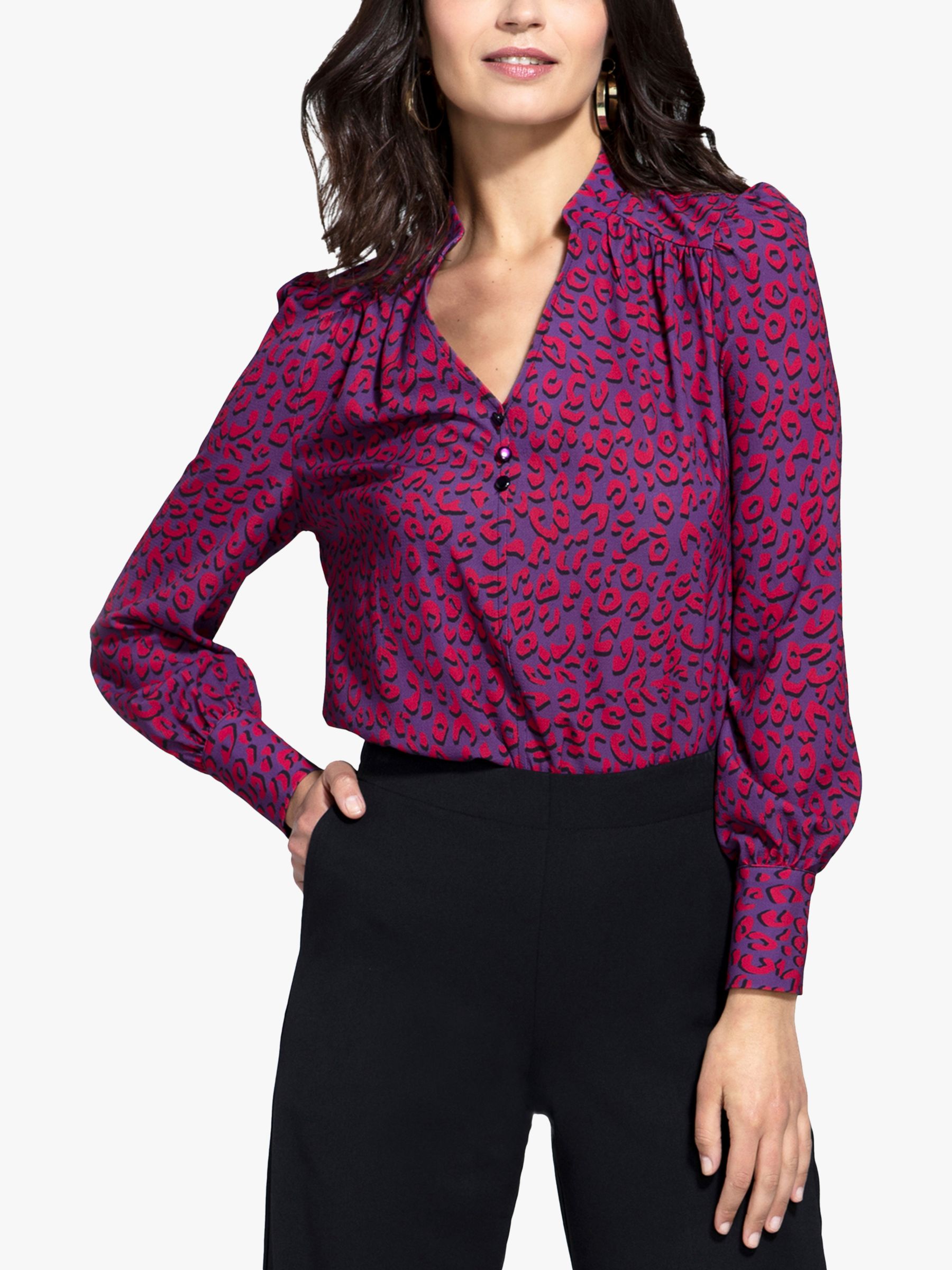 HotSquash Leopard Print Smart Blouse, Purple/Multi at John Lewis & Partners