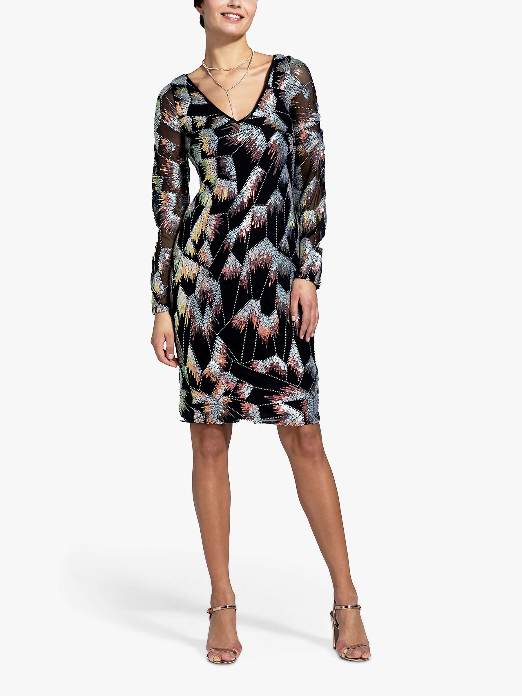 Buy HotSquash Blouson Sleeve Abstract Sequin Dress, Firecracker Black Online at johnlewis.com