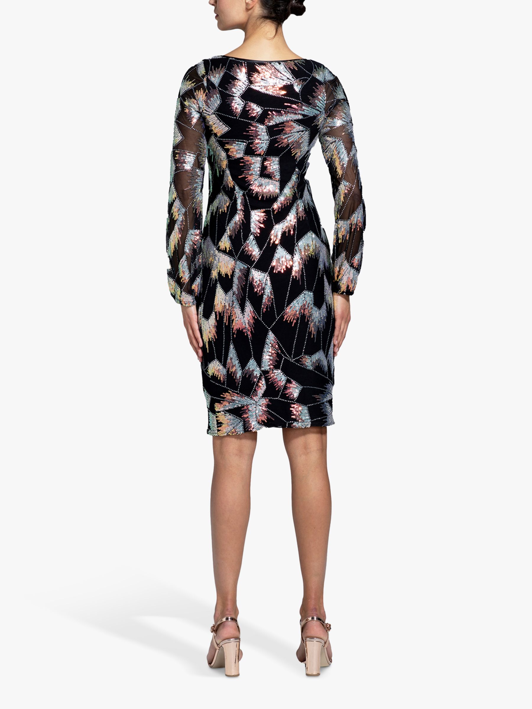 HotSquash Blouson Sleeve Abstract Sequin Dress, Firecracker Black, 8