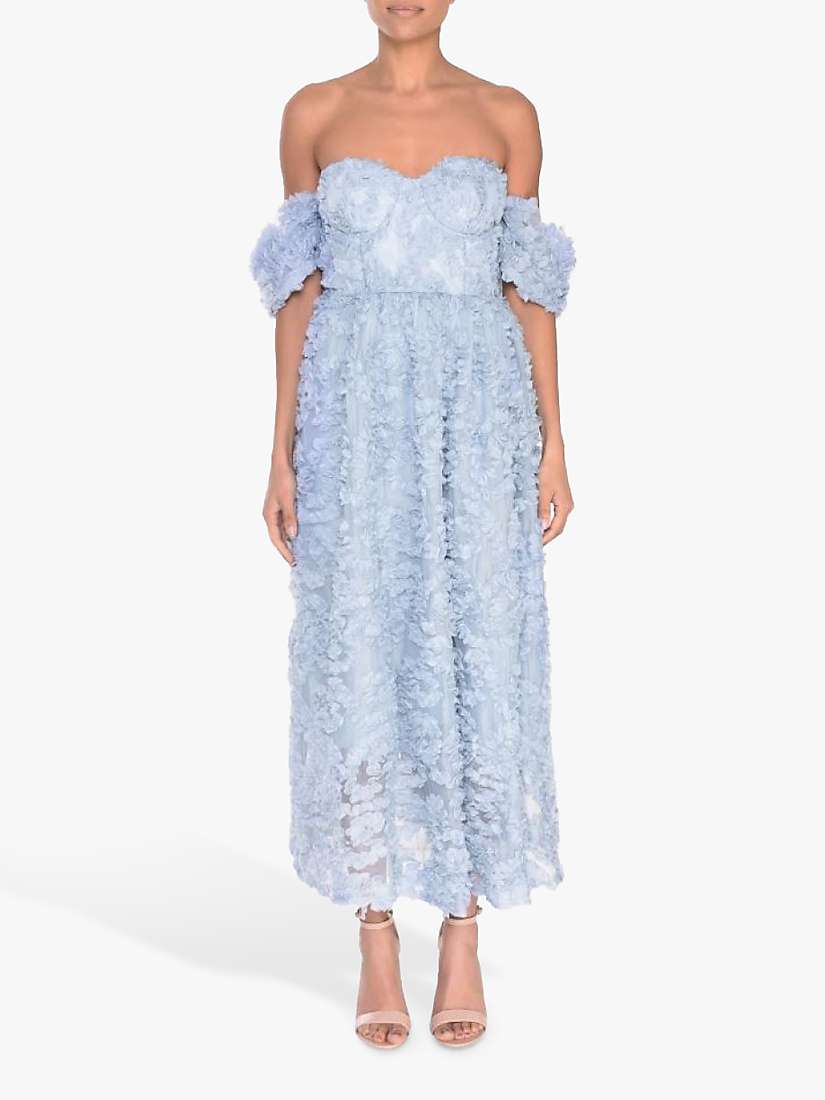 True Decadence Textured Bardot Midi Dress, Light Blue at John Lewis ...