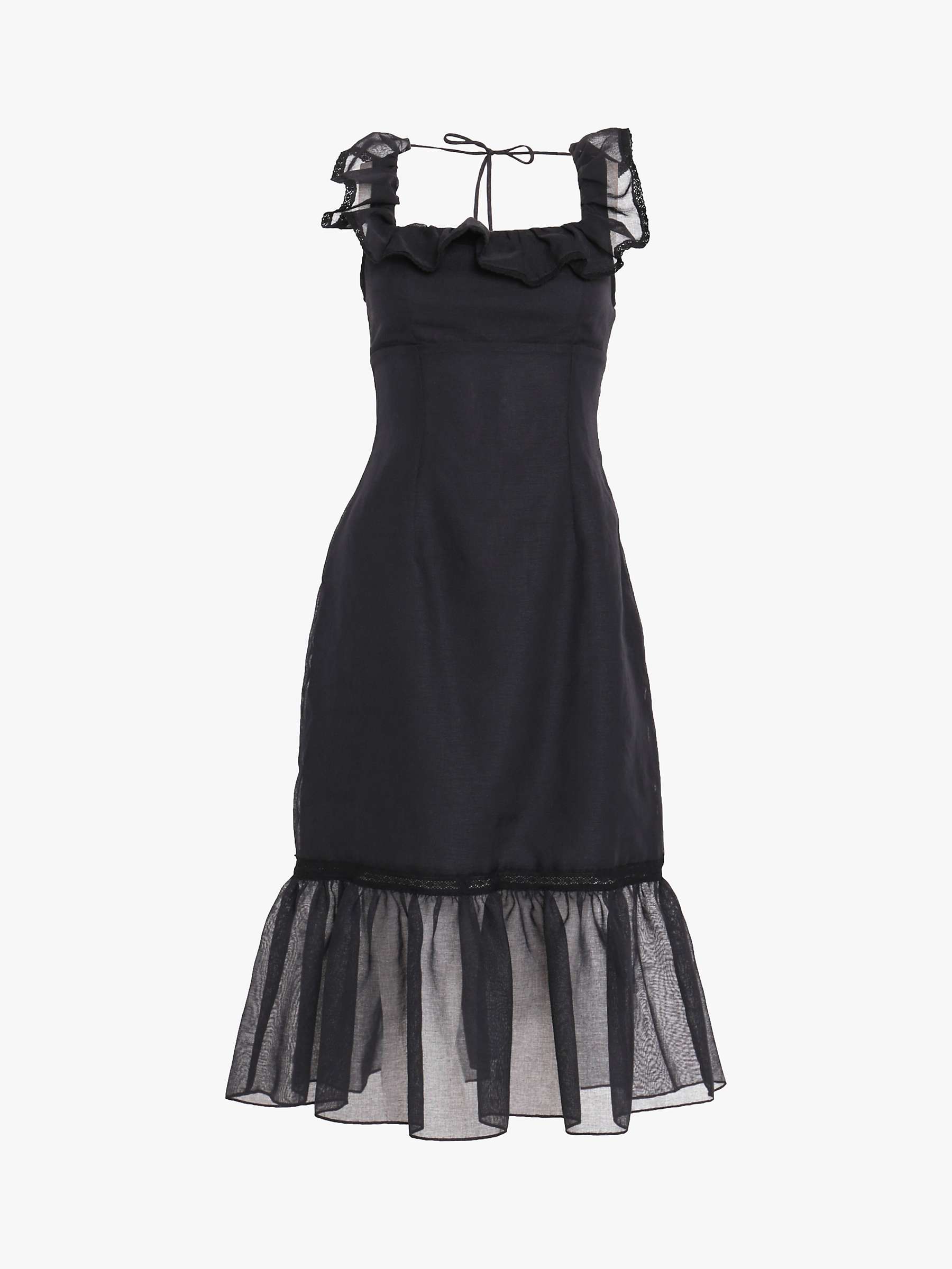 Buy True Decadence Linen Tiered Hem Midi Dress, Black Online at johnlewis.com