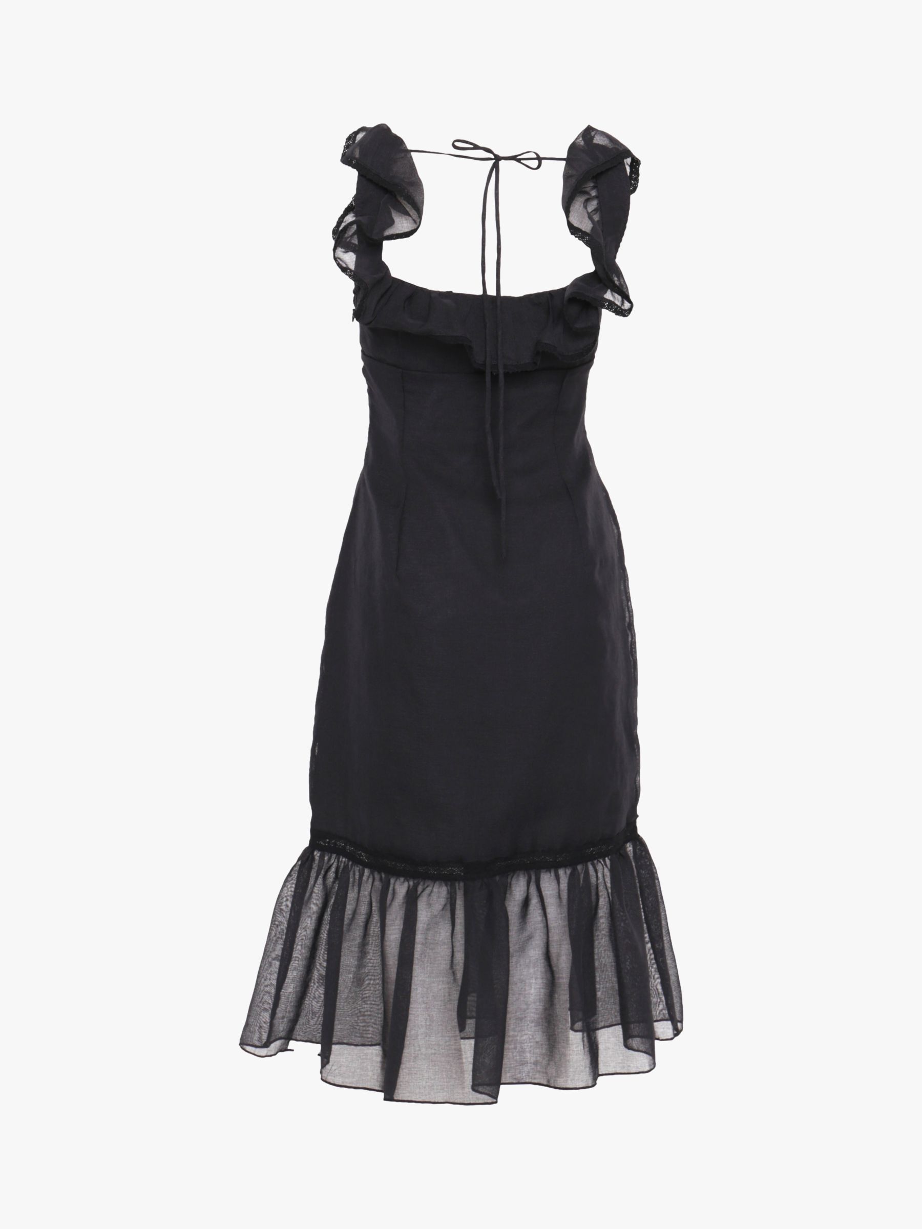 True Decadence Linen Tiered Hem Midi Dress, Black, 6