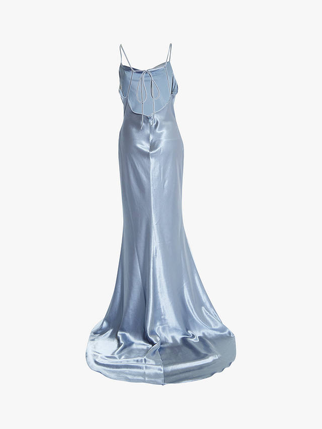 True Decadence Backless Satin Maxi Dress, Steel Blue