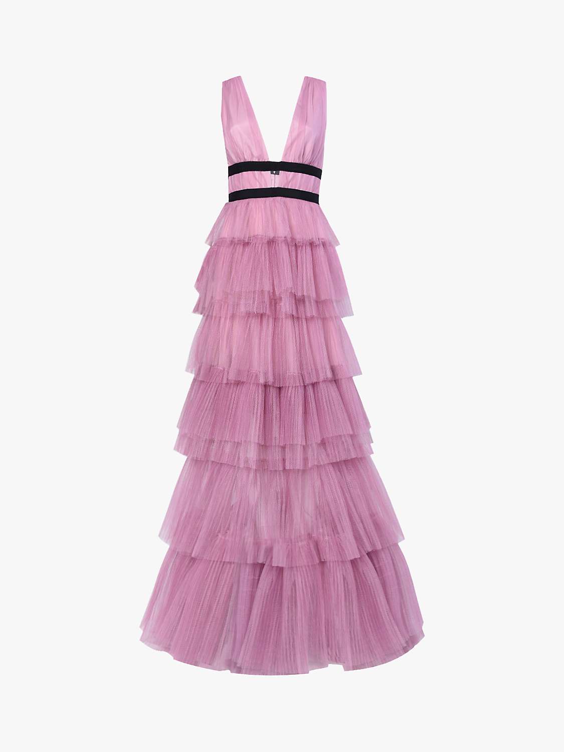 True Decadence Tiered Tulle Maxi Dress, Dark Pink at John Lewis & Partners