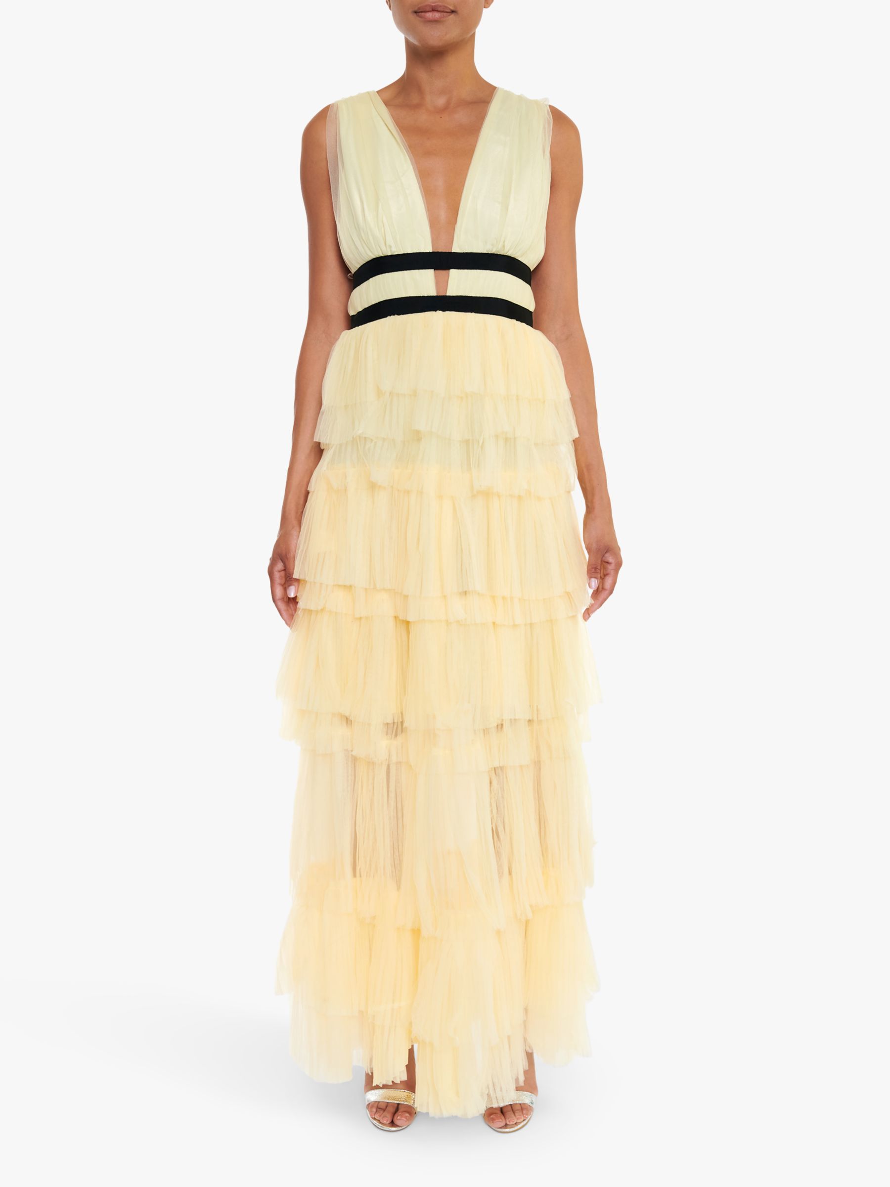 True Decadence Tiered Tulle Maxi Dress, Light Yellow at John Lewis ...