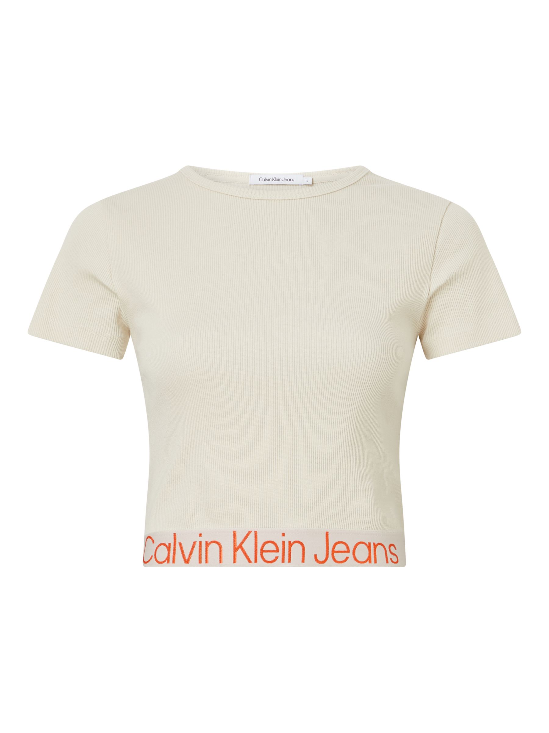 Buy Calvin Klein Organic Cotton Blend Logo Tape Cropped T-Shirt Online at johnlewis.com