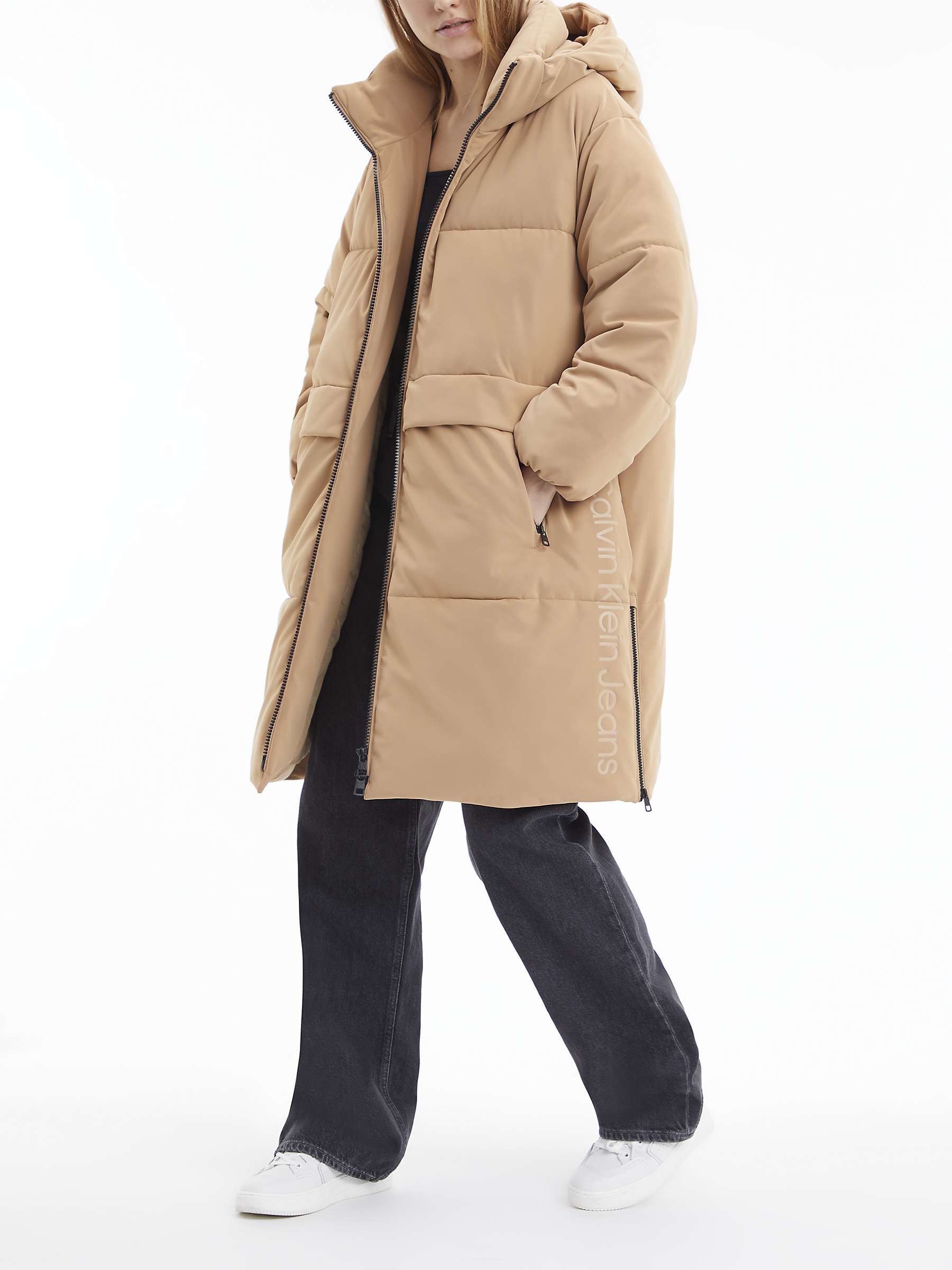 Calvin Klein Faux Suede Long Puffer Jacket, Timeless Camel at John Lewis &  Partners