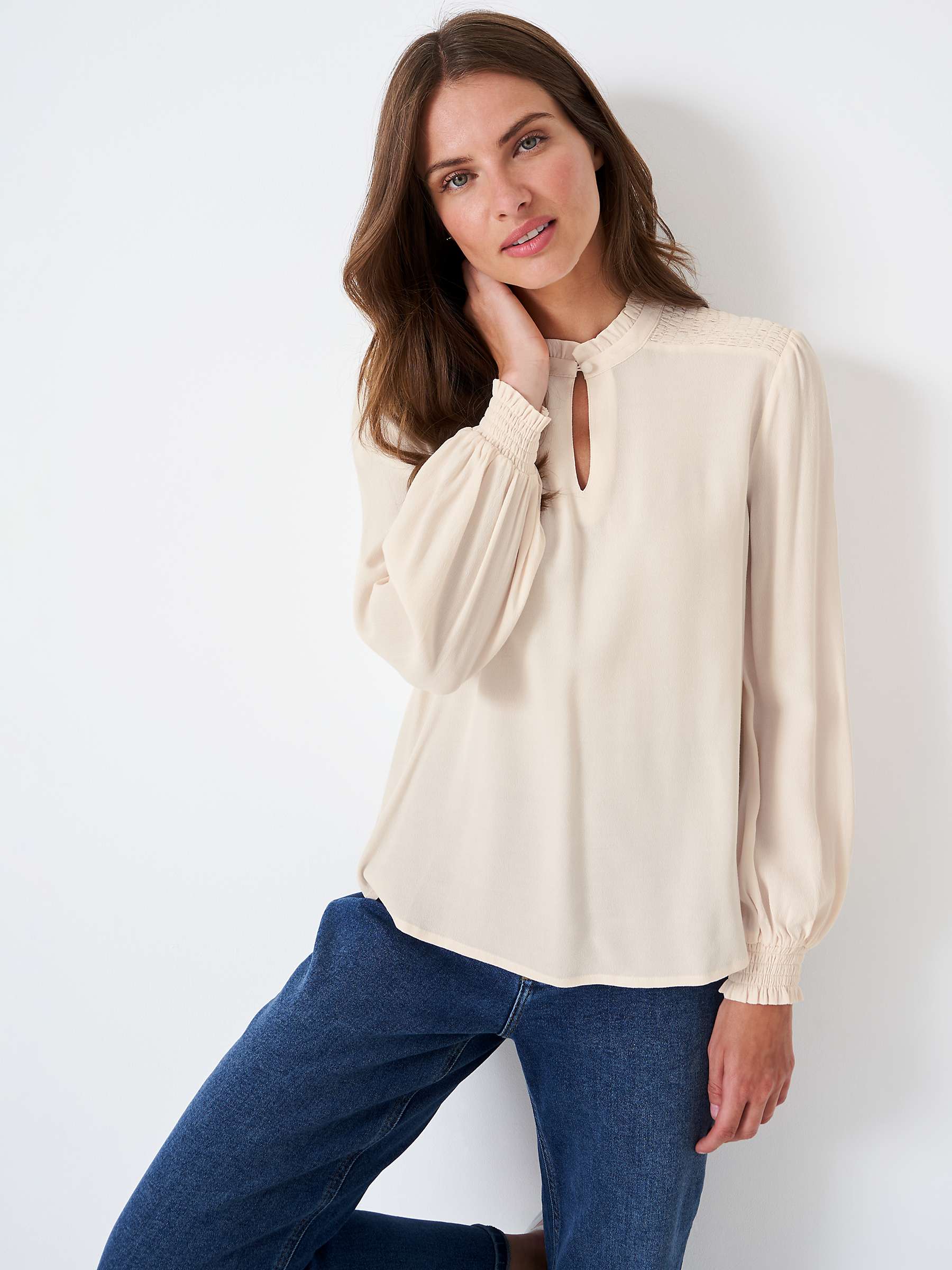 Crew Clothing Ruth Keyhole Blouse, Cream at John Lewis & Partners