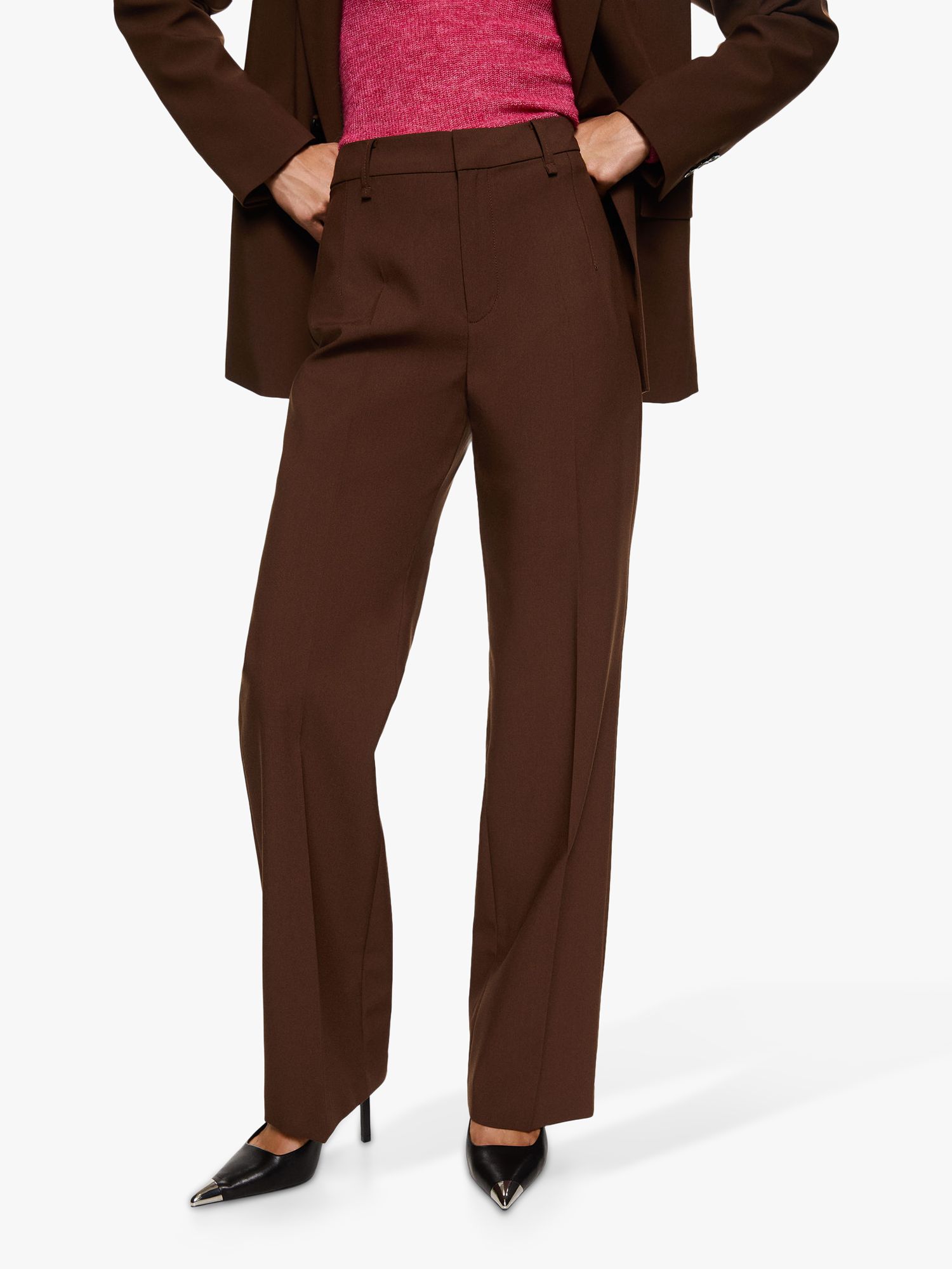 Mango Greta Suit Trousers, Medium Brown at John Lewis & Partners