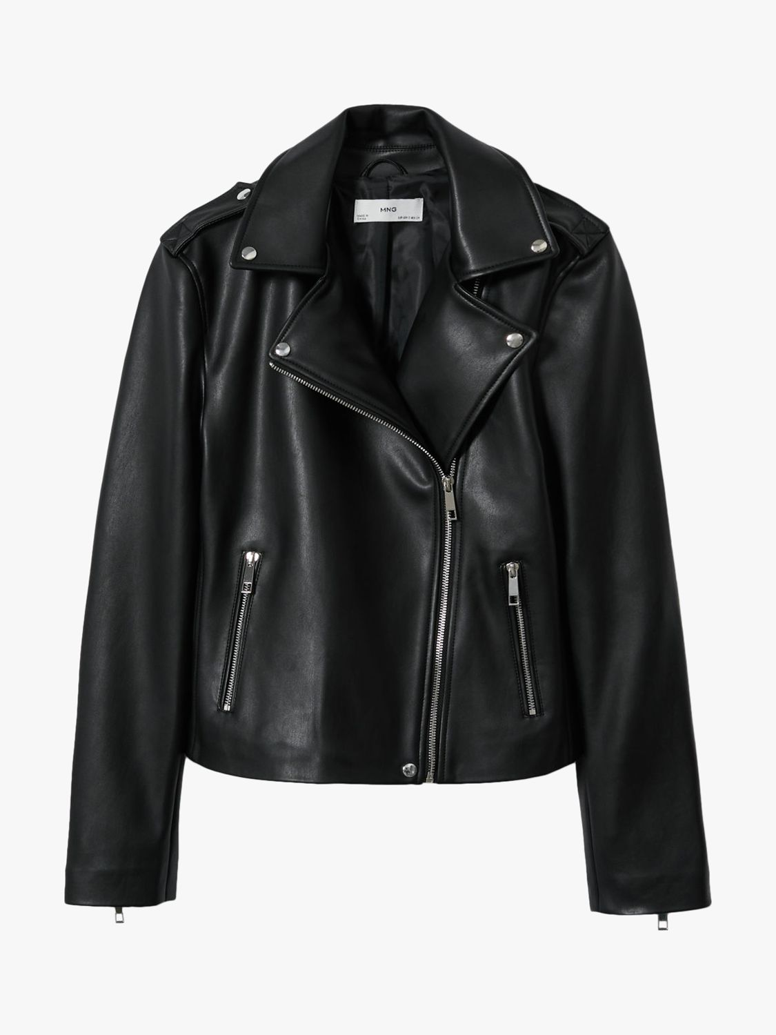 Mango Liz Faux Leather Biker Jacket, Black at John Lewis & Partners