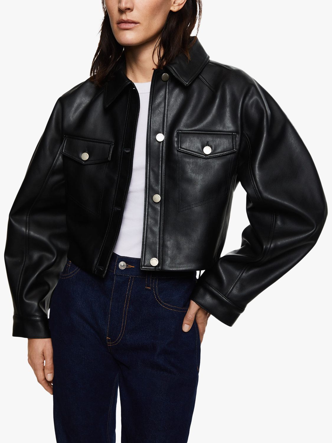 Mango Masha Faux Leather Jacket, Black