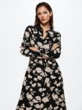 Mango Grape Floral Midi Shirt Dress, Black/Multi