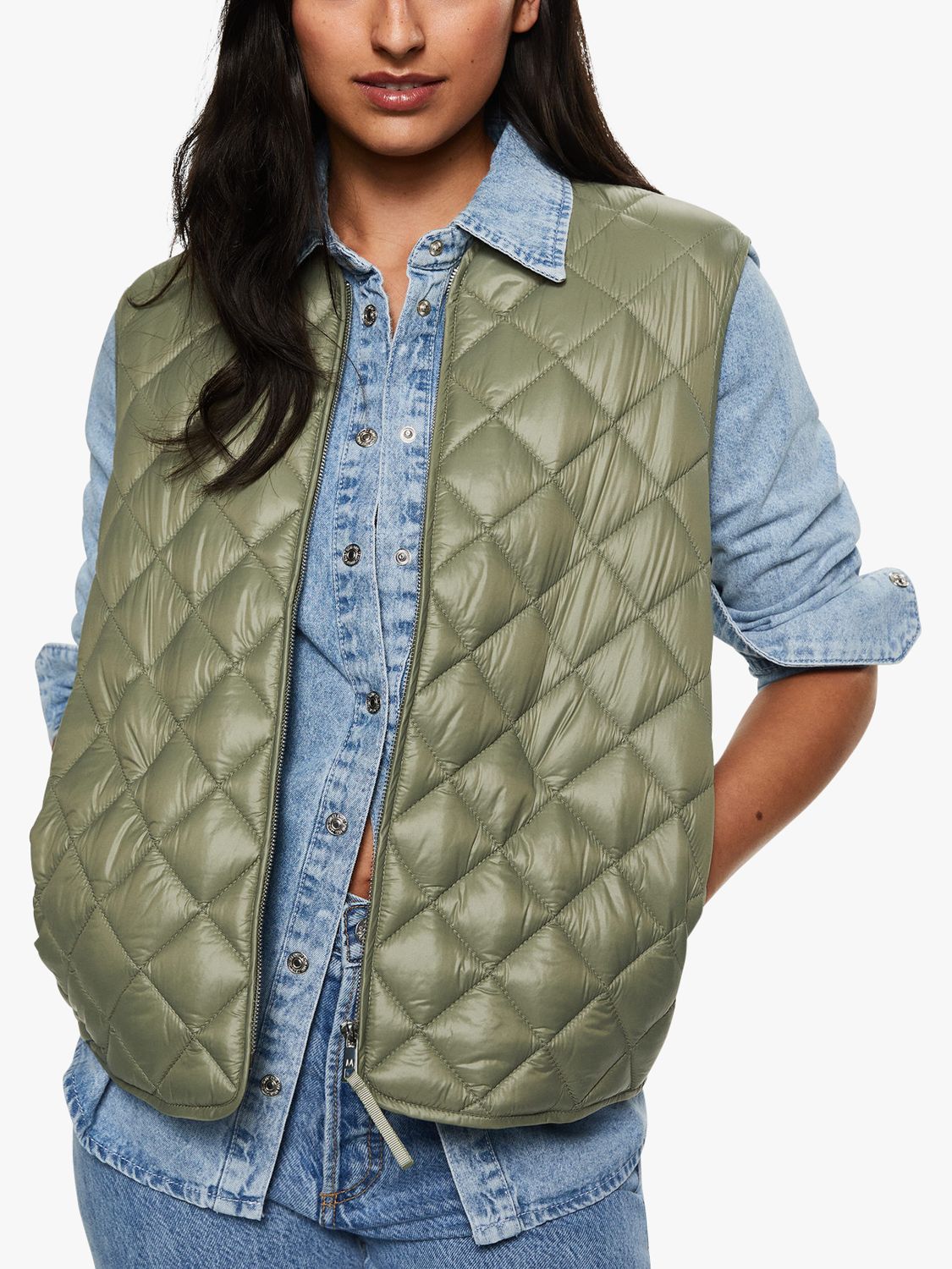 Mango Quilted Gilet, Green at John Lewis & Partners