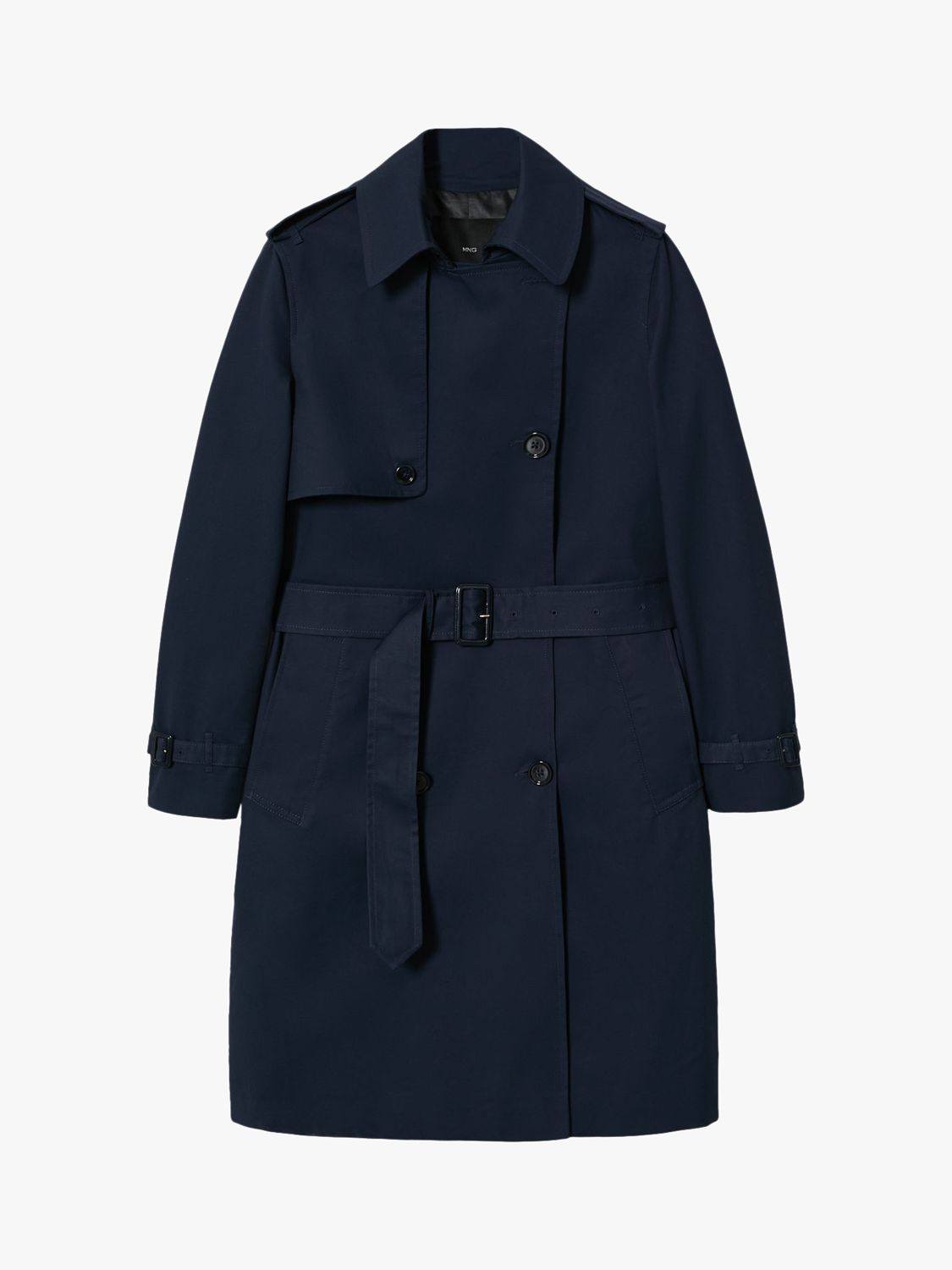 Mango Polana Classic Cotton Trench Coat, Navy at John Lewis & Partners