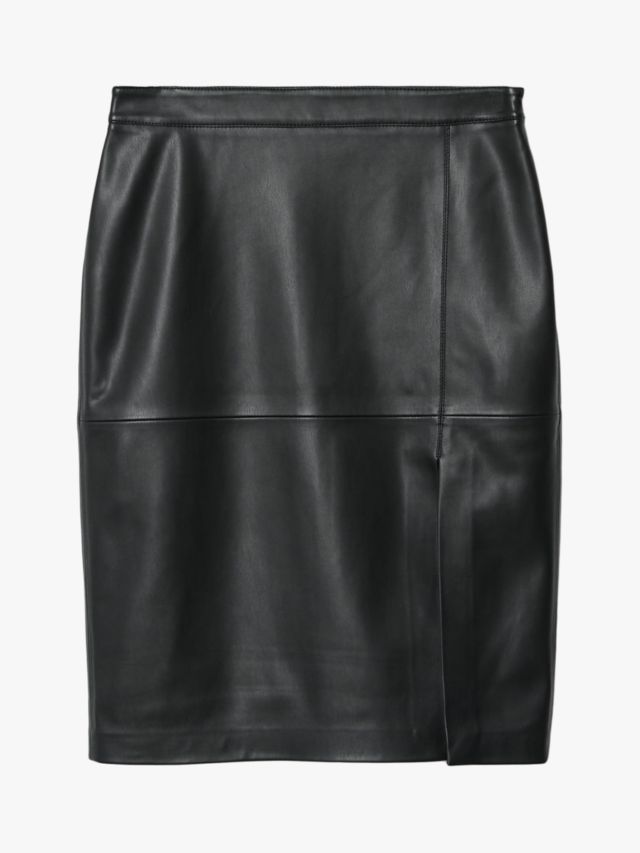 Mango Faux Leather Pencil Knee Length Skirt, Black, 4