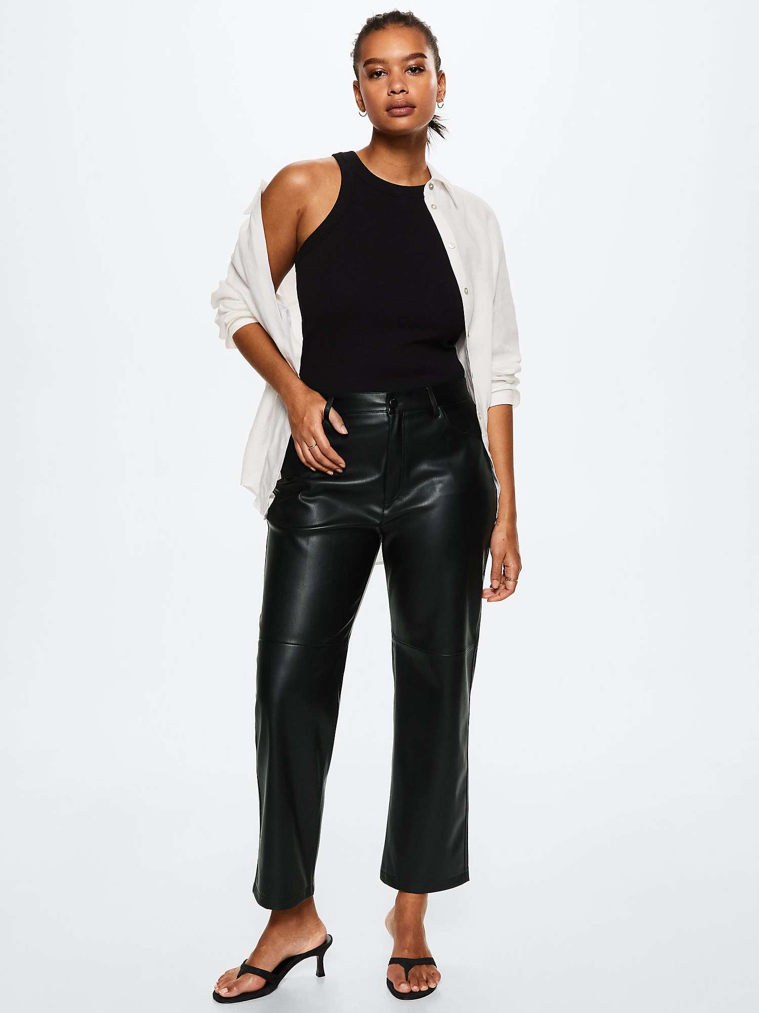 Mango Lille Faux Leather Trousers, Black at John Lewis & Partners