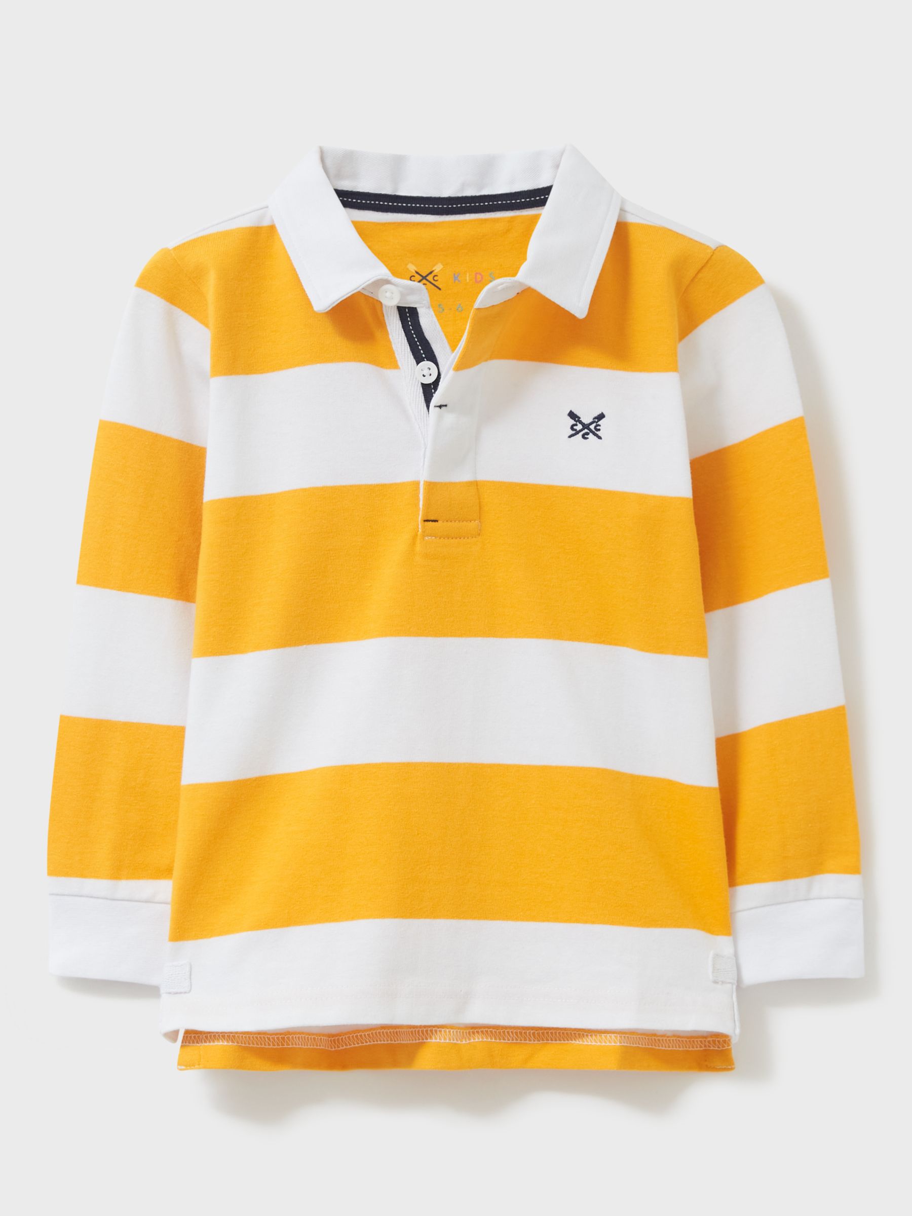 Crew Clothing Kids' Stripe Long Sleeve Rugby Shirt, Yellow/White at ...
