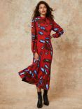 Mint Velvet Ashley Bias Cut Midi Dress, Red/Multi