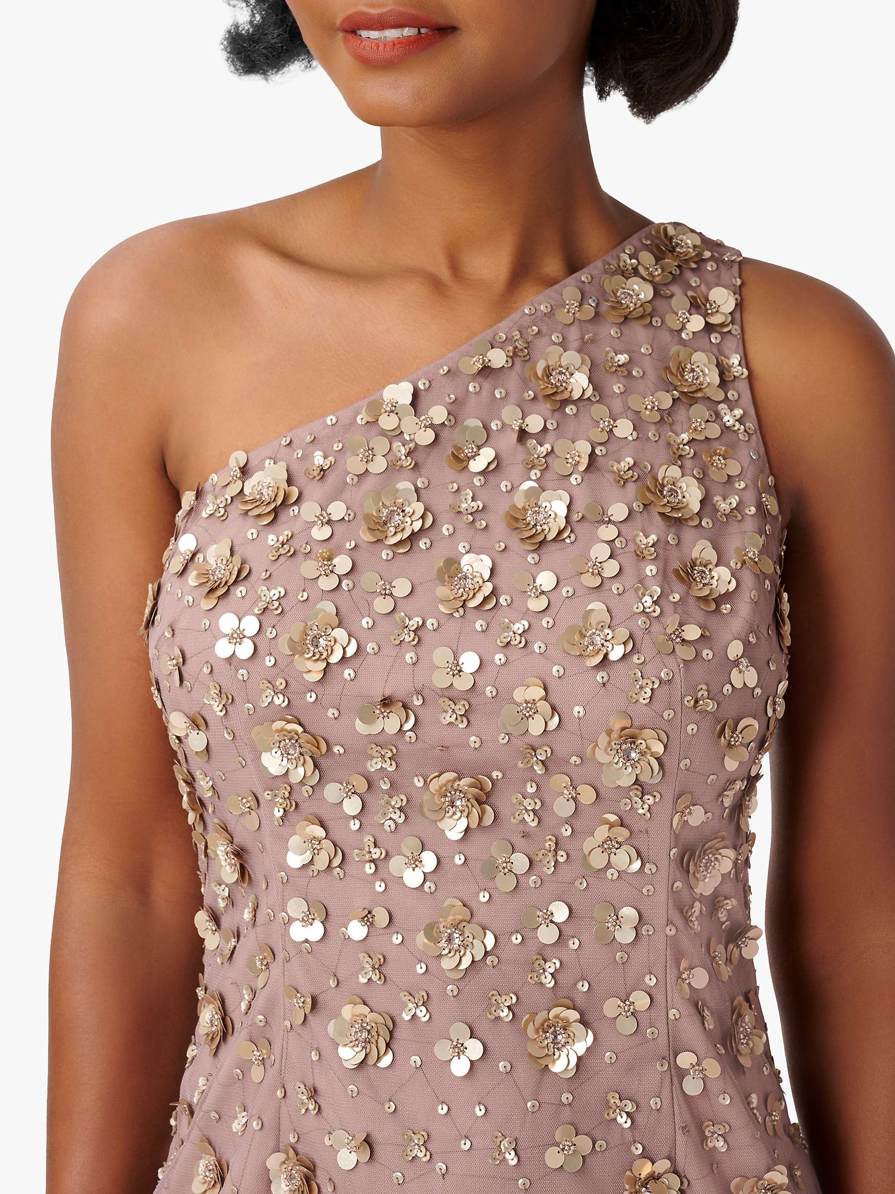 Adrianna Papell One Shoulder Beaded Dress, Stone at John Lewis &