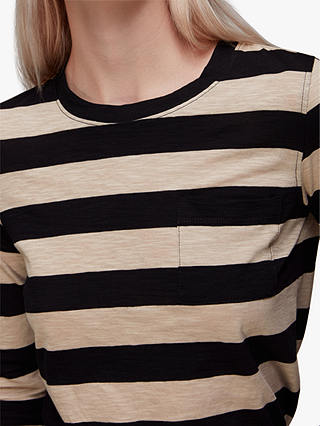 Whistles Stripe Chest Pocket Long Sleeve T-Shirt, Black/Beige