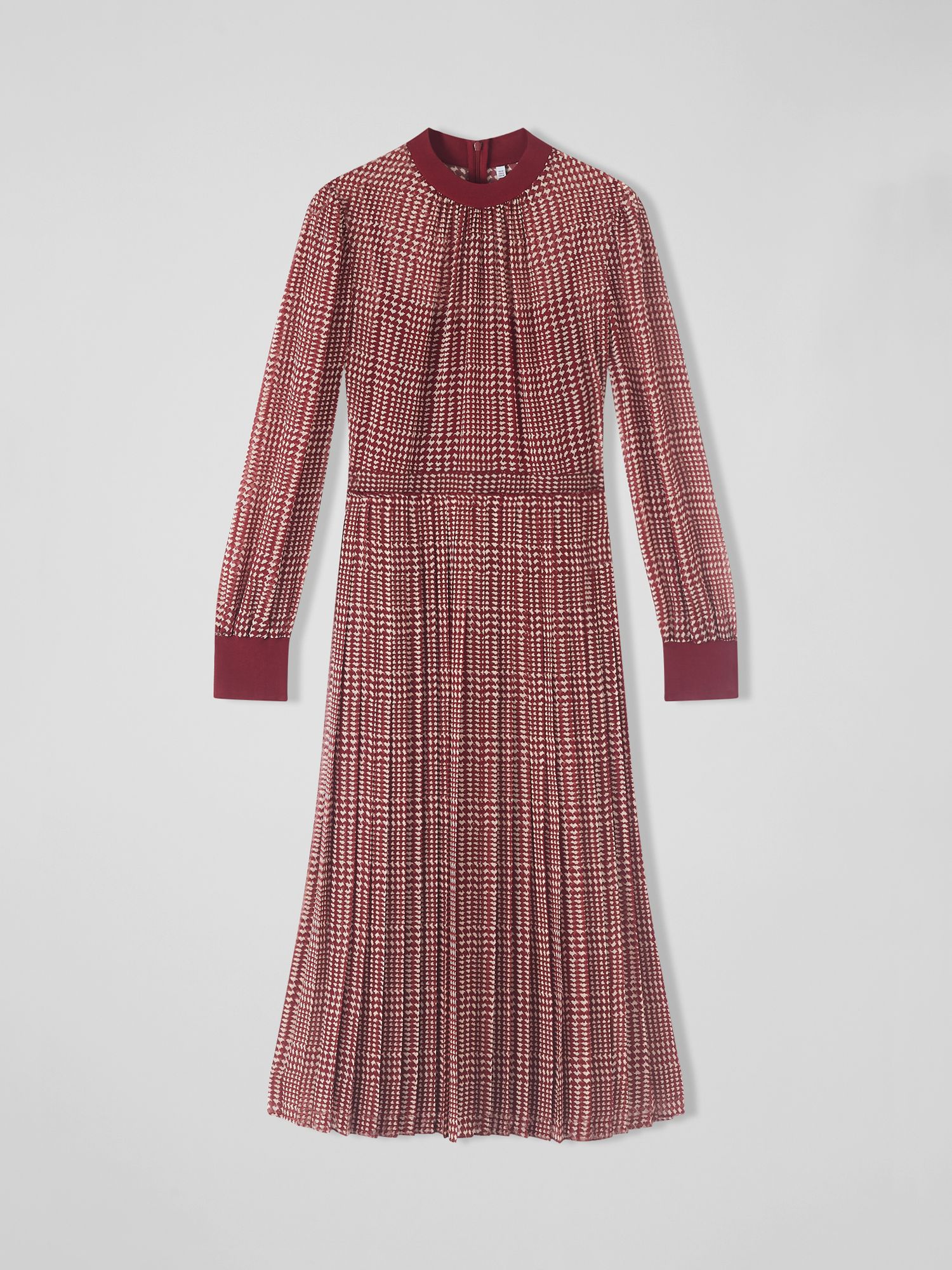 L.K.Bennett Marianne Houndstooth Pleated Midi Dress, Red at John Lewis ...