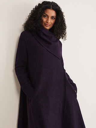 Phase Eight Bellona Wool Blend Knit Coat, Blackcurrant