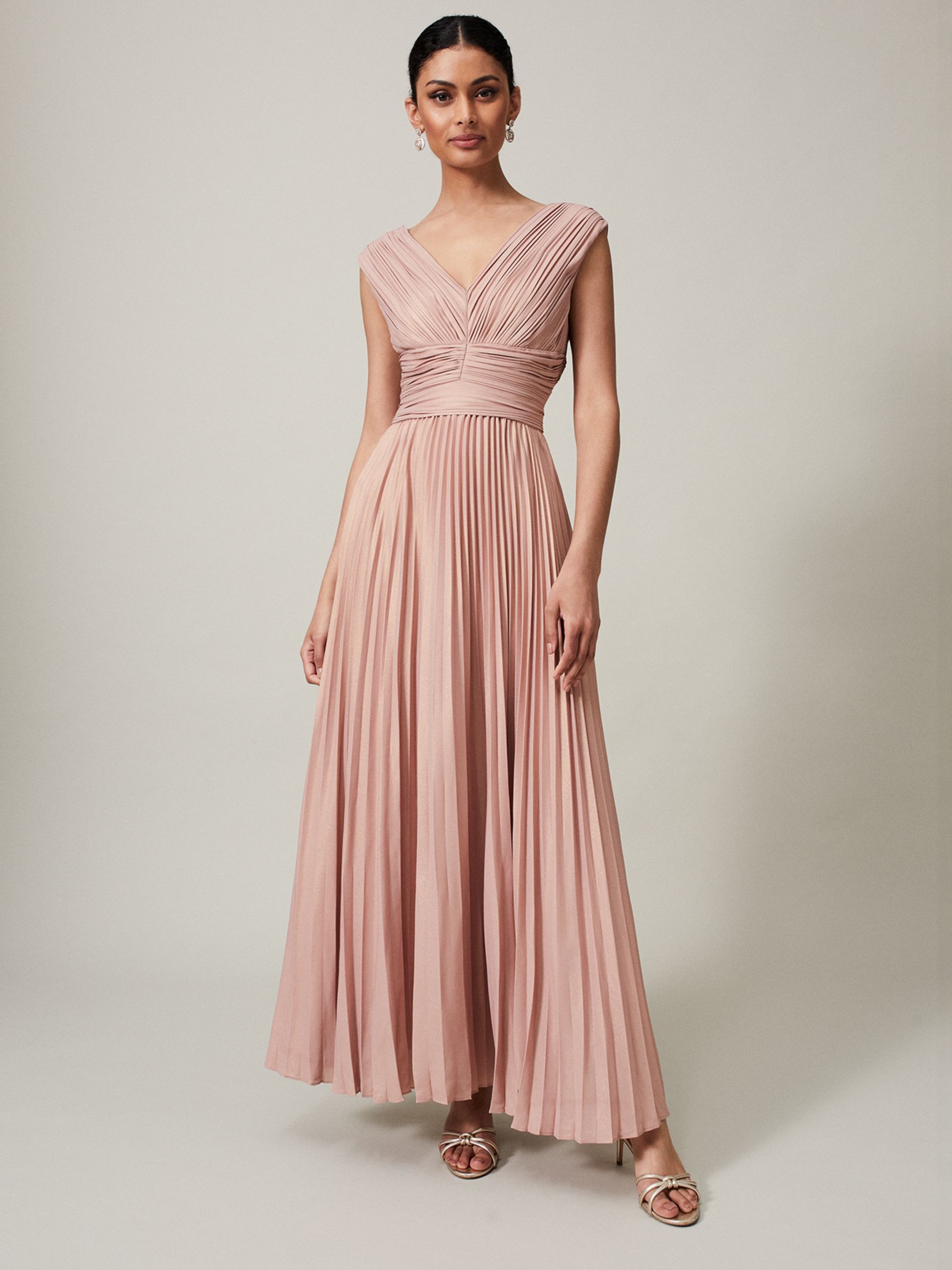 Eight Collection 8 Nelly Pleated Maxi Pink Champagne at John Lewis & Partners