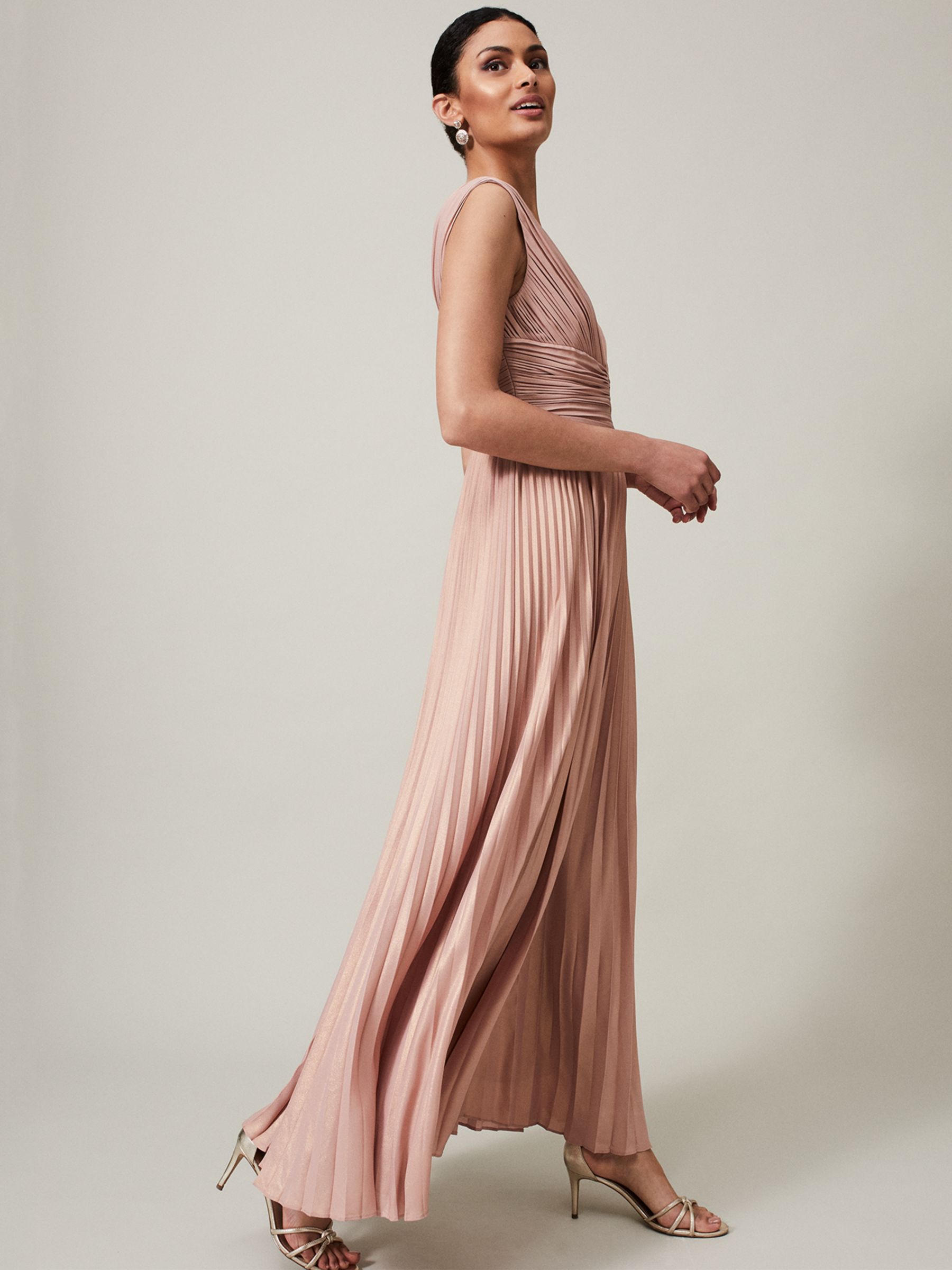 Eight Collection 8 Nelly Pleated Maxi Pink Champagne at John Lewis & Partners