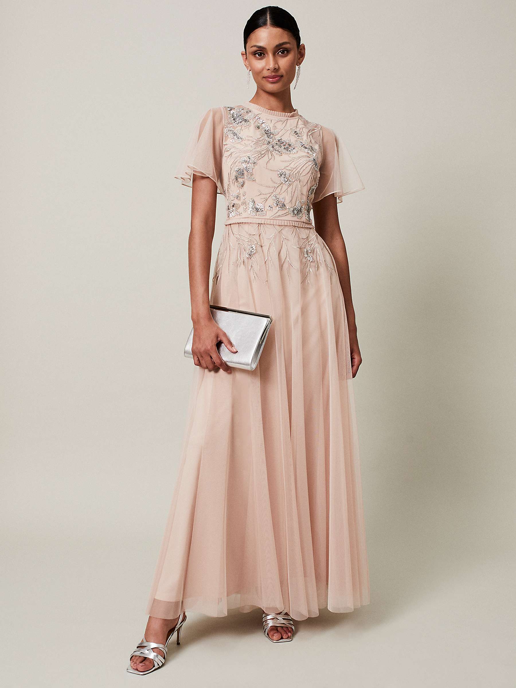 Buy Phase Eight Zena Beaded Tulle Maxi Dress, Pale Pink/Silver Online at johnlewis.com
