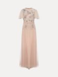 Phase Eight Zena Beaded Tulle Maxi Dress, Pale Pink/Silver