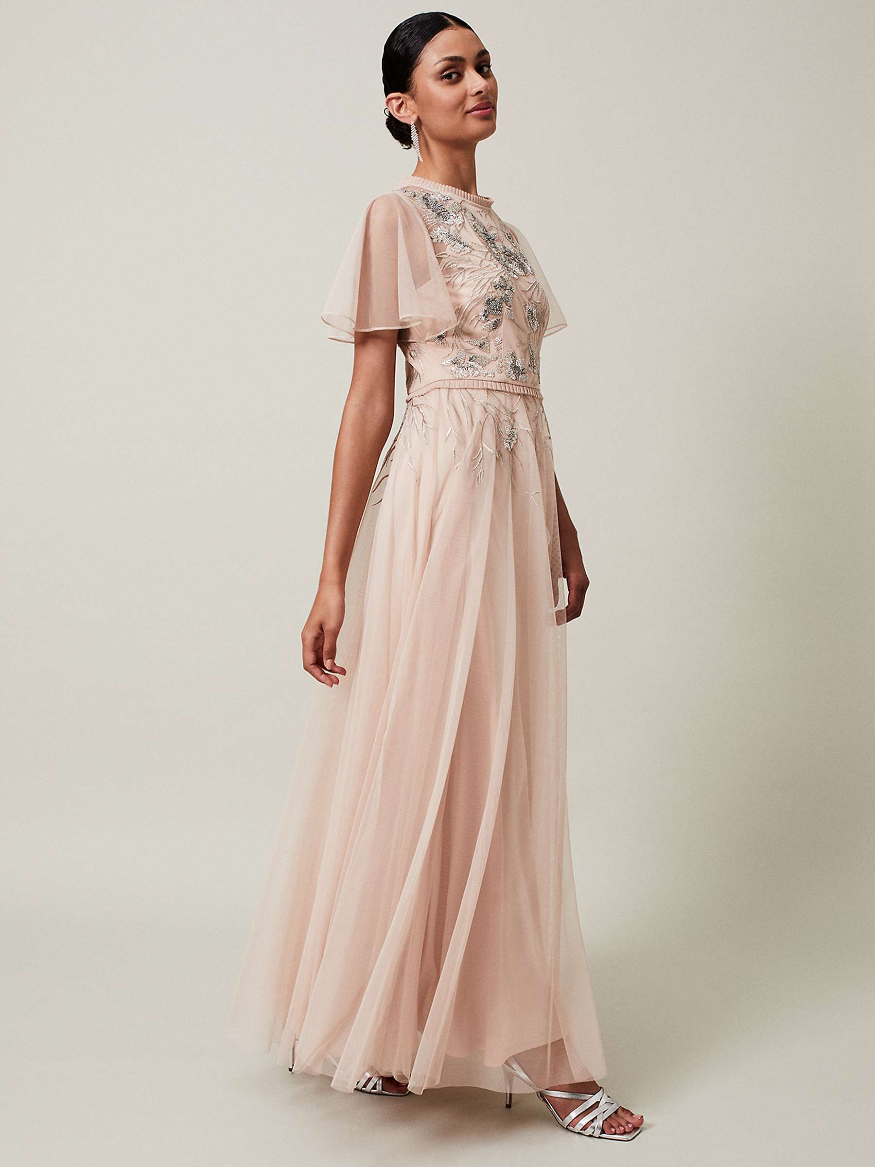 Buy Phase Eight Zena Beaded Tulle Maxi Dress, Pale Pink/Silver Online at johnlewis.com