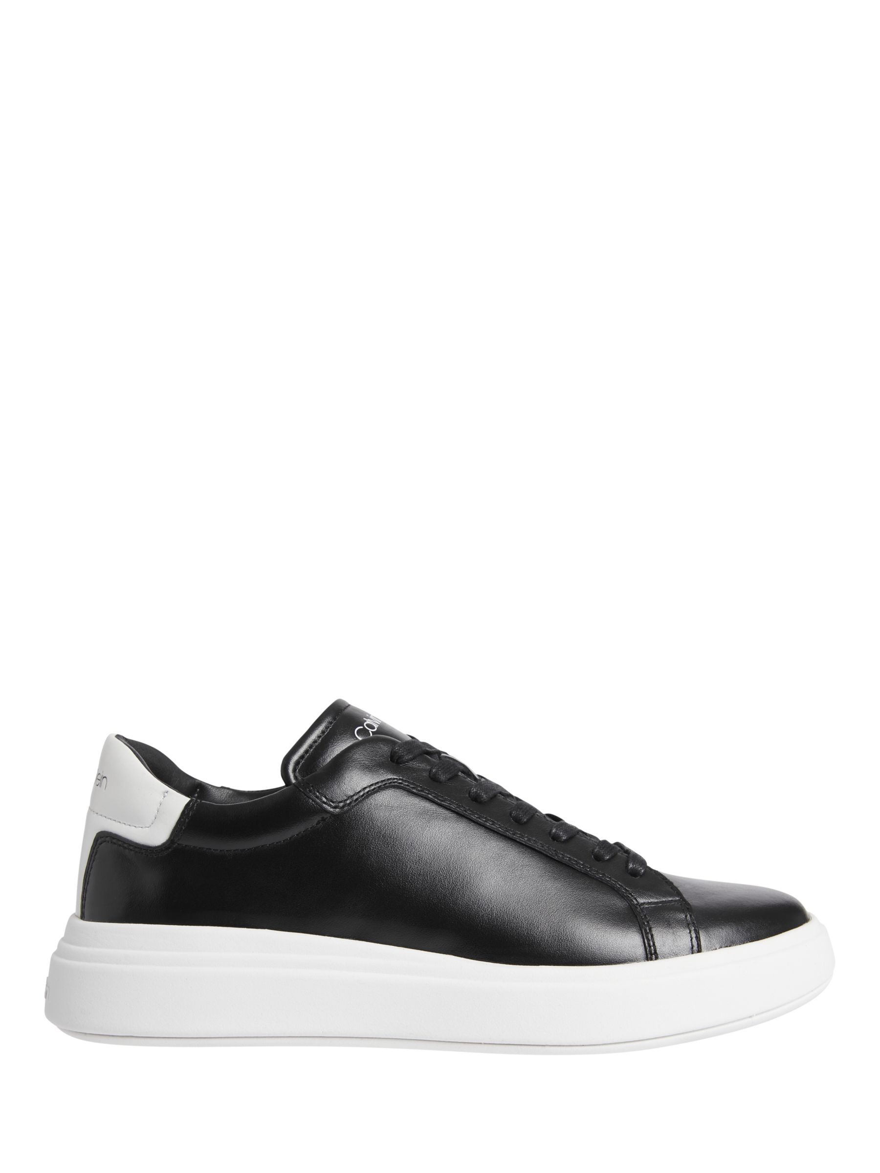 Calvin Klein Leather Lace Up Trainers, Black at John Lewis & Partners