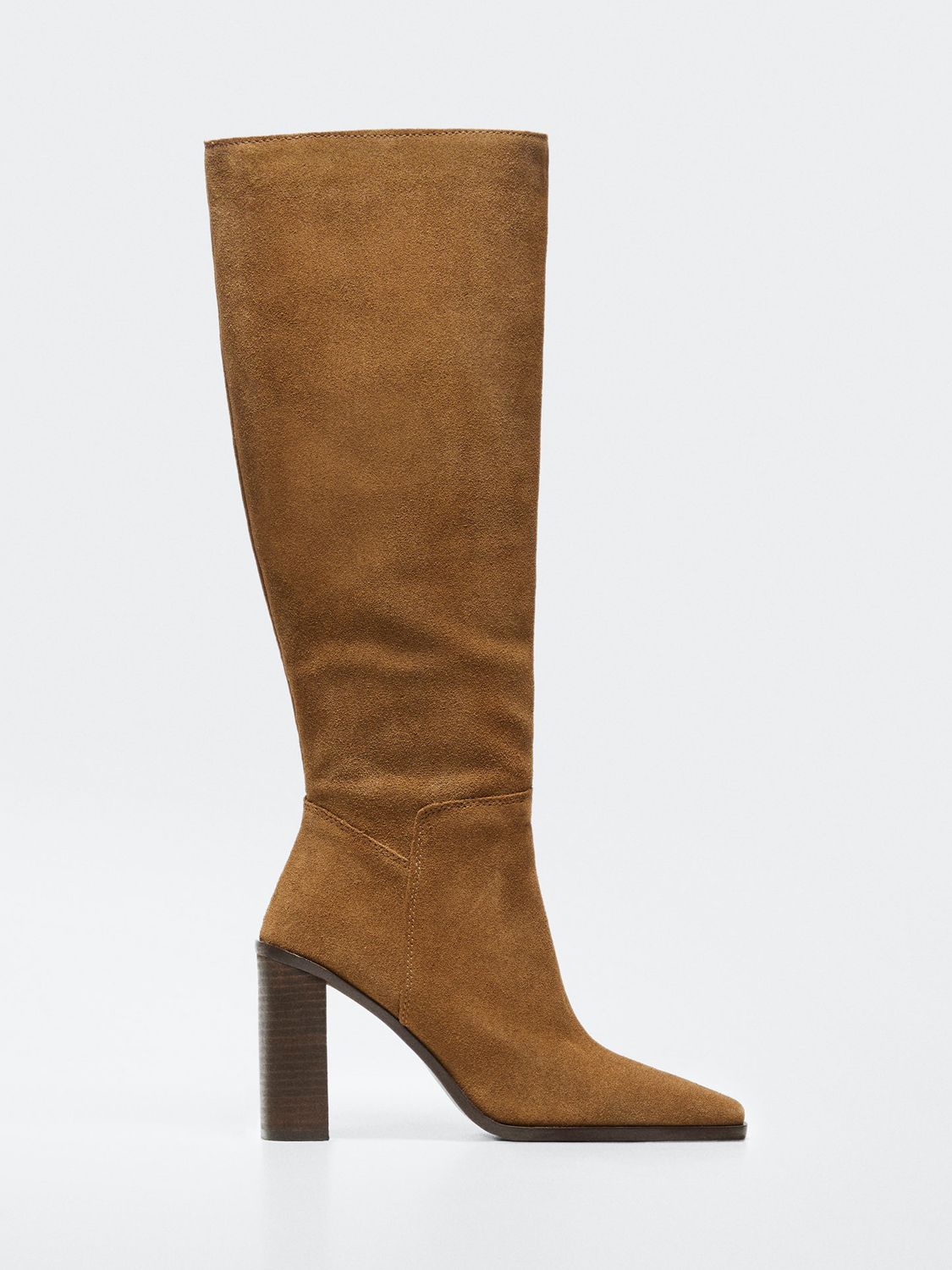 Mango Suede Block Heel Knee Boots, Brown at John Lewis & Partners