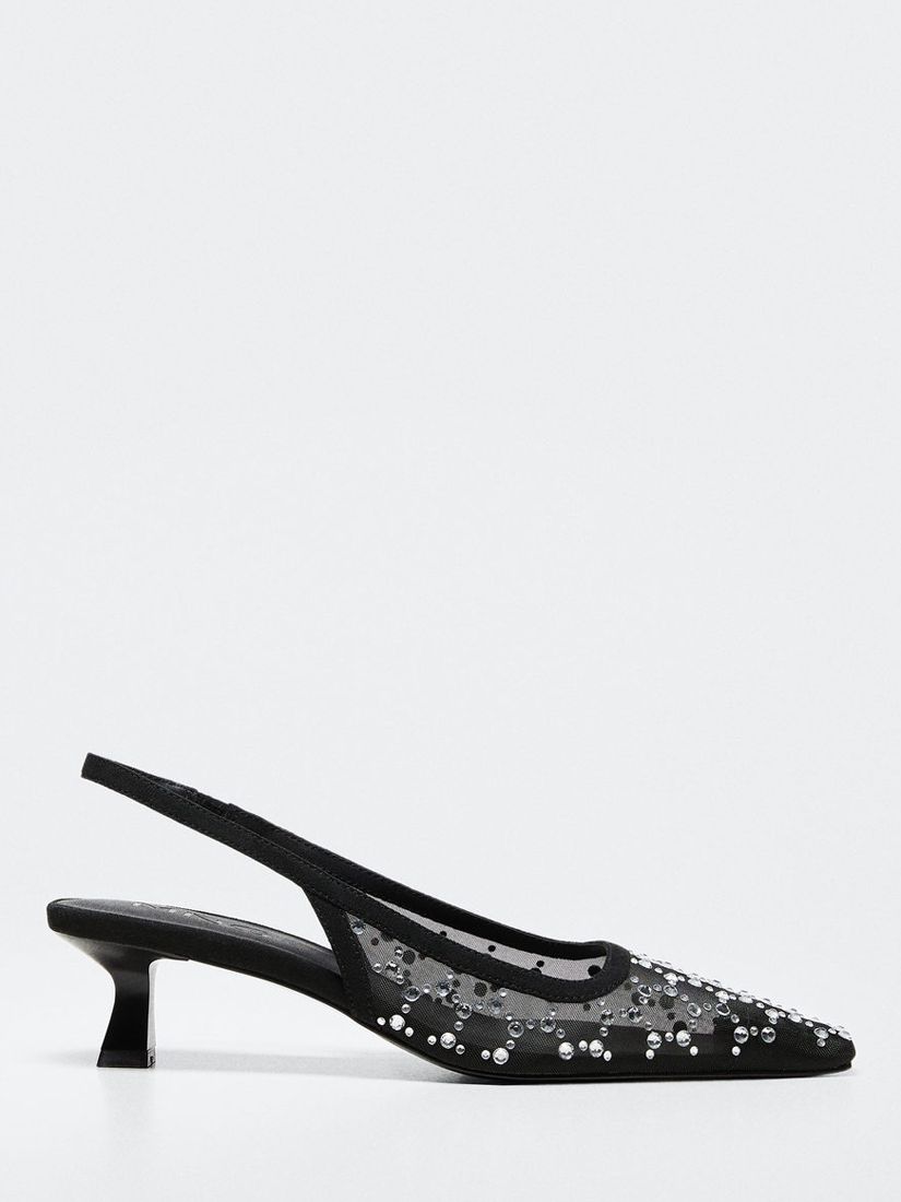 Mango Diamante Embellished Slingback Court Shoes, Black at John Lewis ...