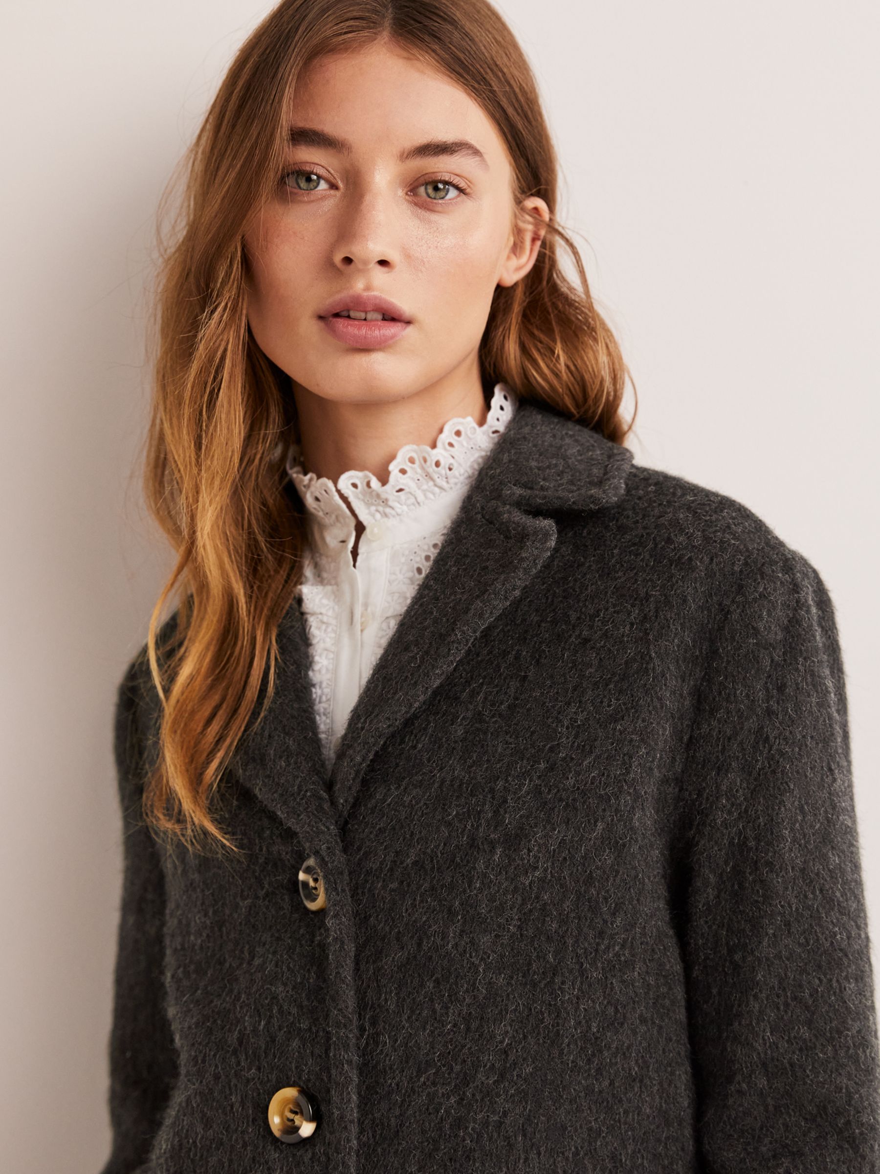 Boden Italian Wool Blend Collared Coat, Charcoal at John Lewis & Partners