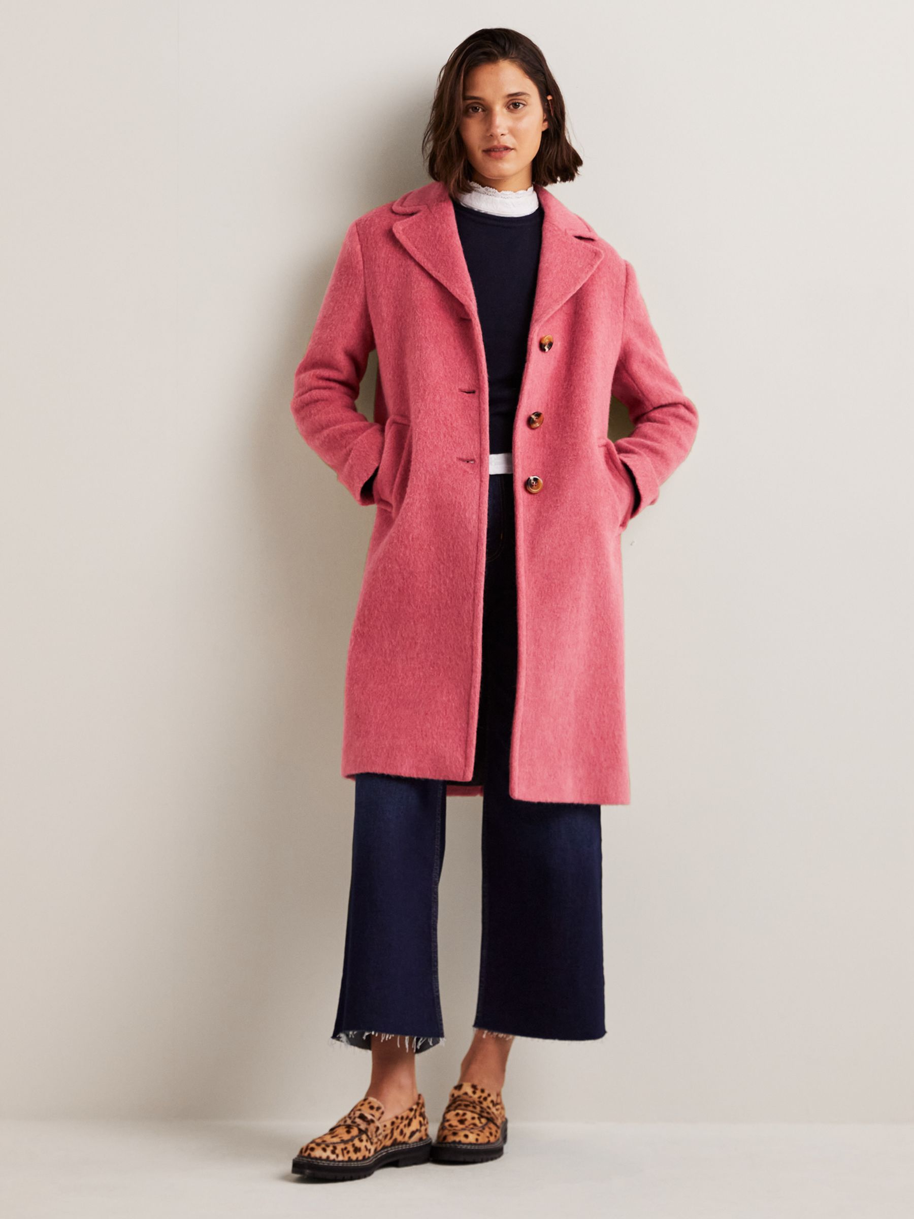 Boden Italian Wool Blend Collared Coat, Dusty Red at John Lewis & Partners