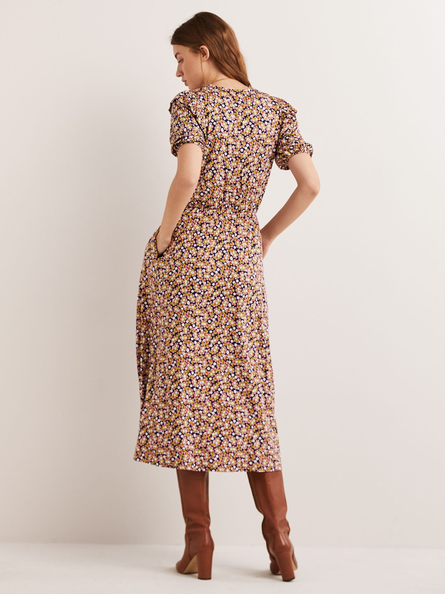 Boden Paisley Print Ruffle Jersey Midi Dress, Citronelle/Multi, 8