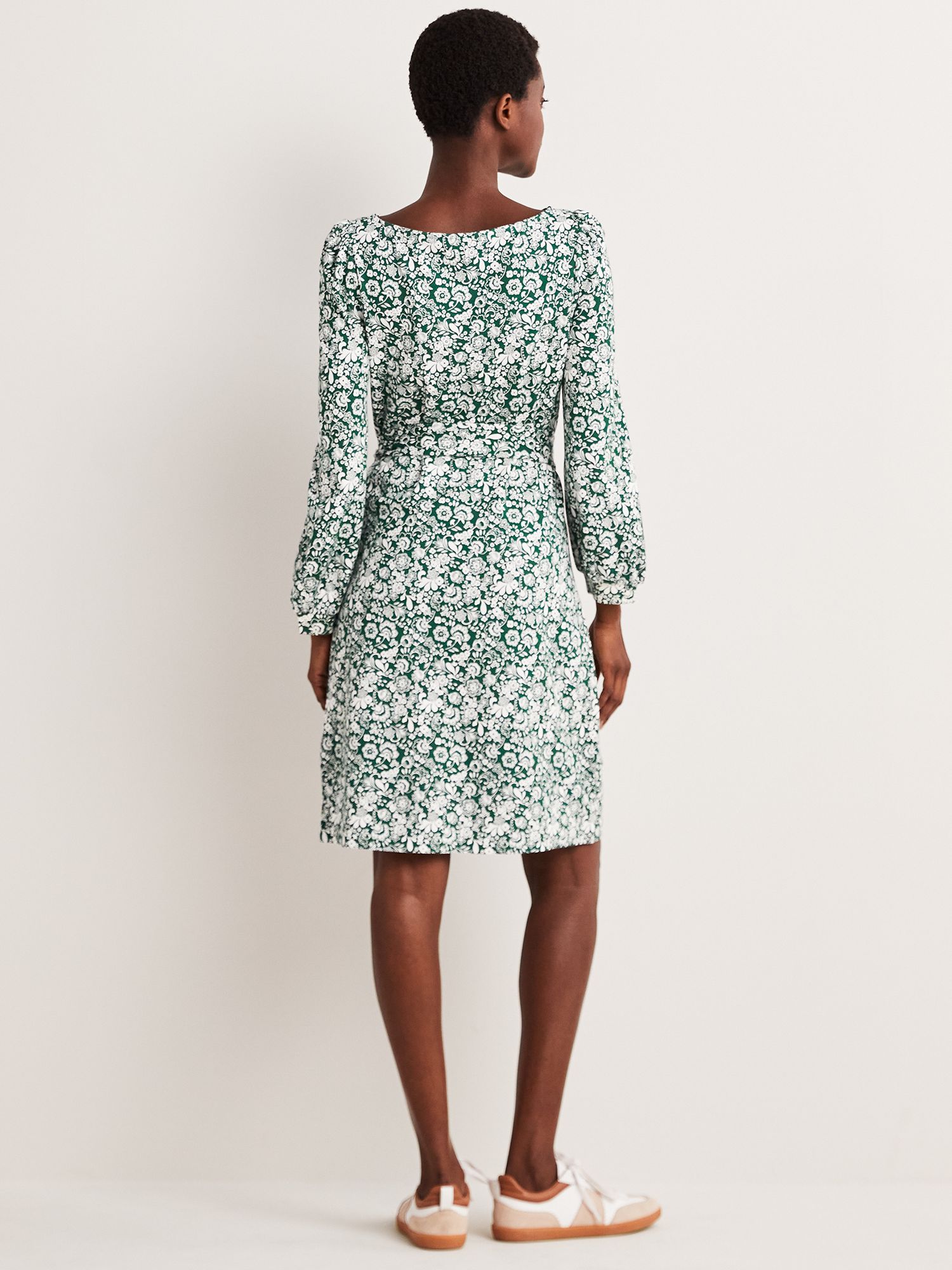 Boden Tie Detail Jersey Shift Knee Length Dress, Hunter Green at John ...