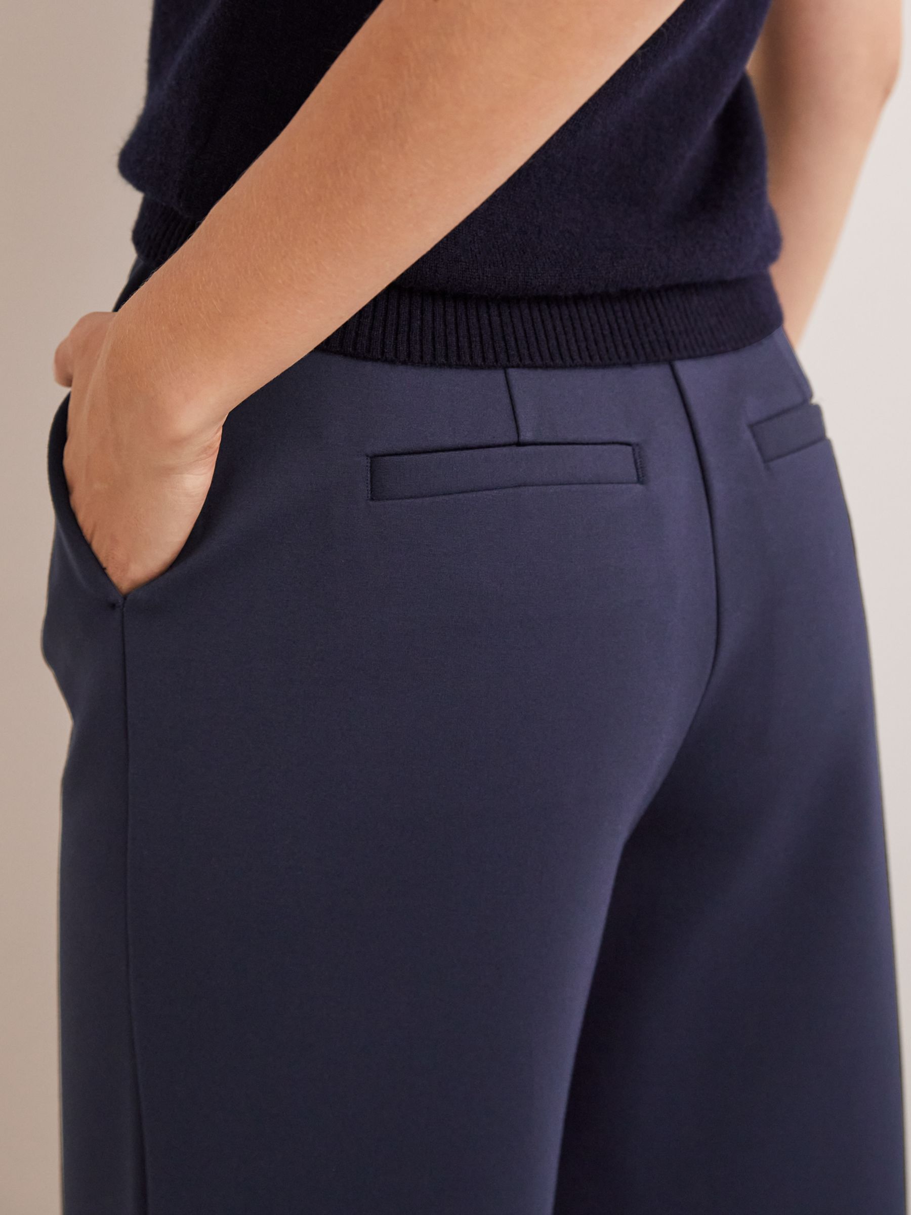 Boden Wide Leg Jersey Trousers, Navy at John Lewis & Partners