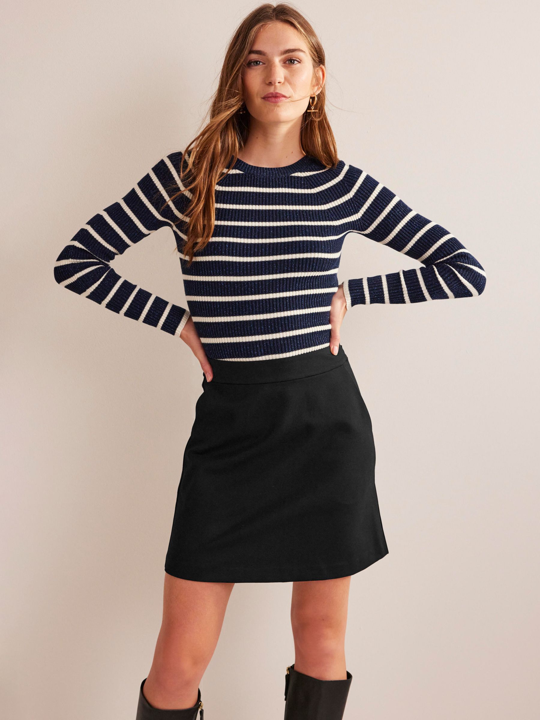 Boden Jersey Mini Skirt, Black at John Lewis & Partners