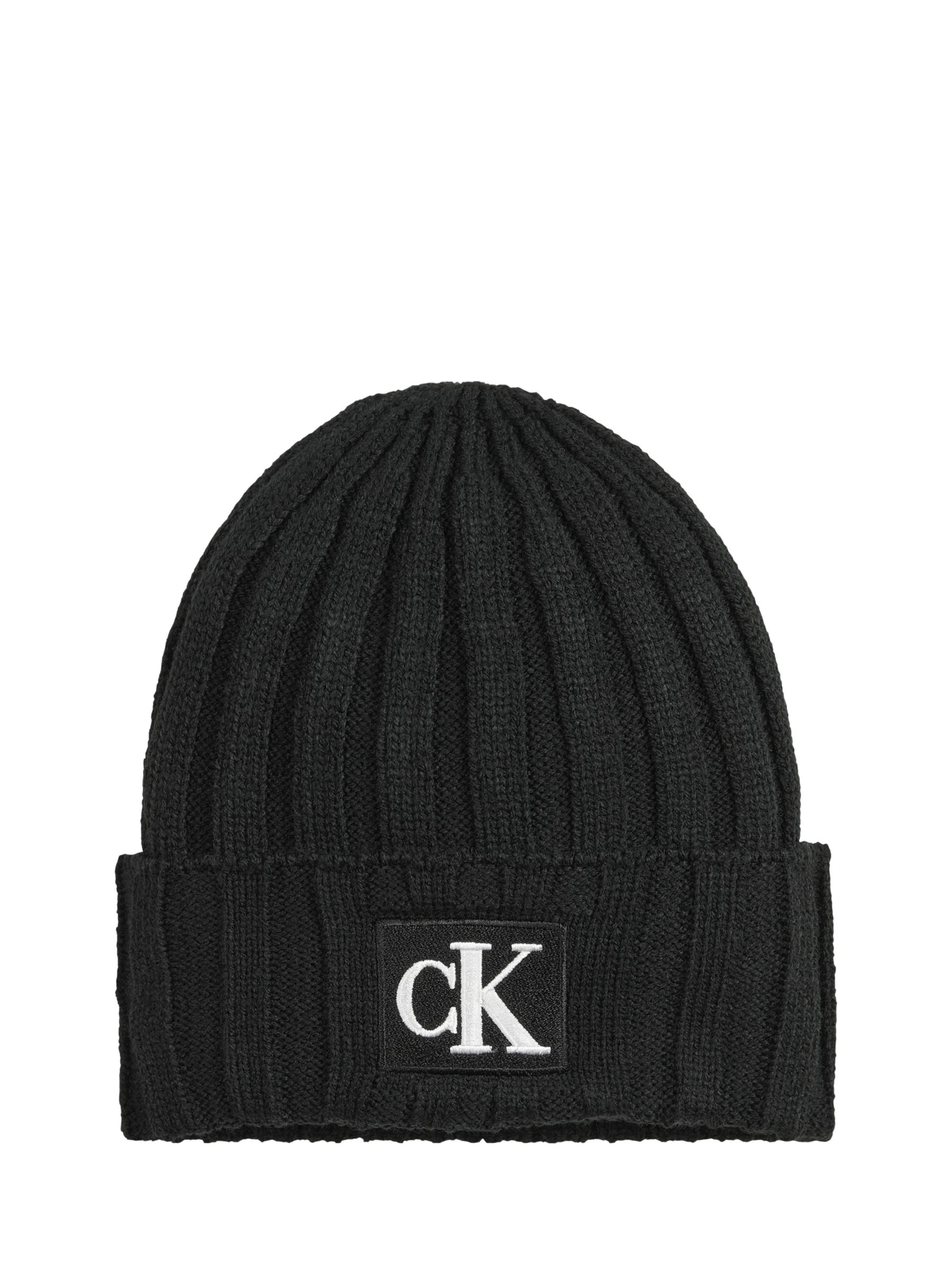 Calvin Klein Kids' Monogram Logo Ribbed Beanie Hat, CK Black at John Lewis  & Partners