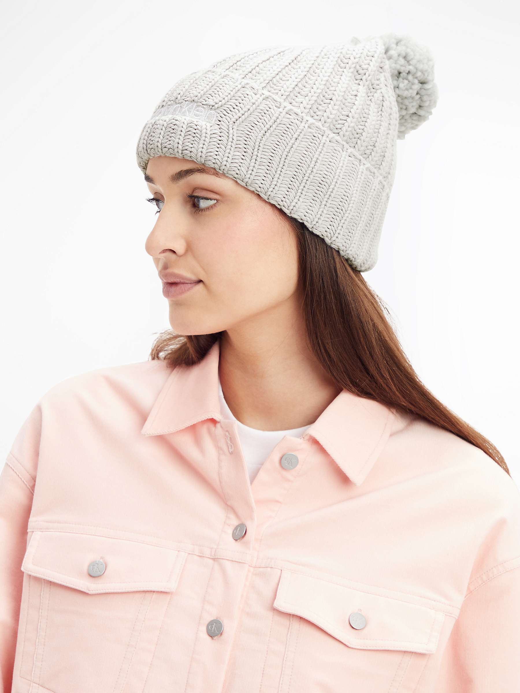 Buy Calvin Klein Oversized Knit Pom Pom Beanie Hat, Cement Online at johnlewis.com