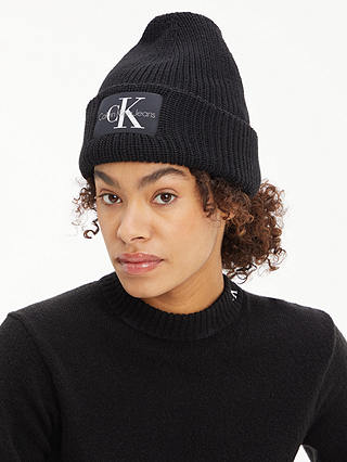 Calvin Klein MonoLogo Patch Beanie Hat, Black