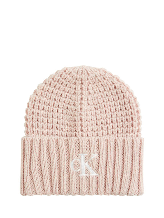 Calvin Klein Waffle Wool Blend Beanie Hat, Pink Blush