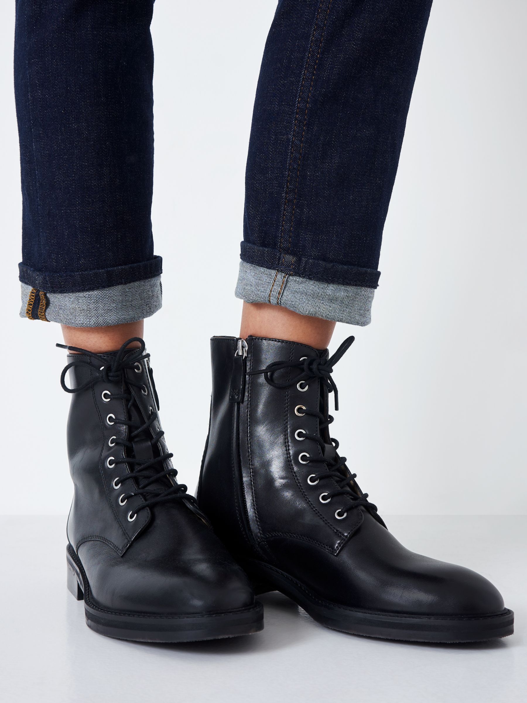 Crew Clothing Juliet Leather Boots, Black at John Lewis & Partners