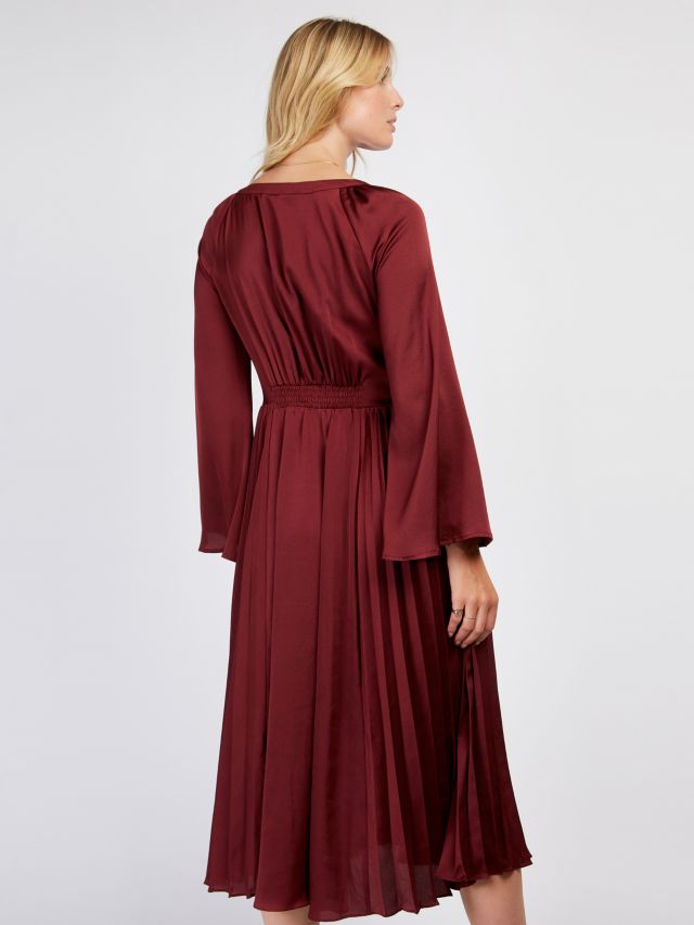 Somerset by Alice Temperley Satin Pleated Panel Dress, Chocolate Truffle, 14